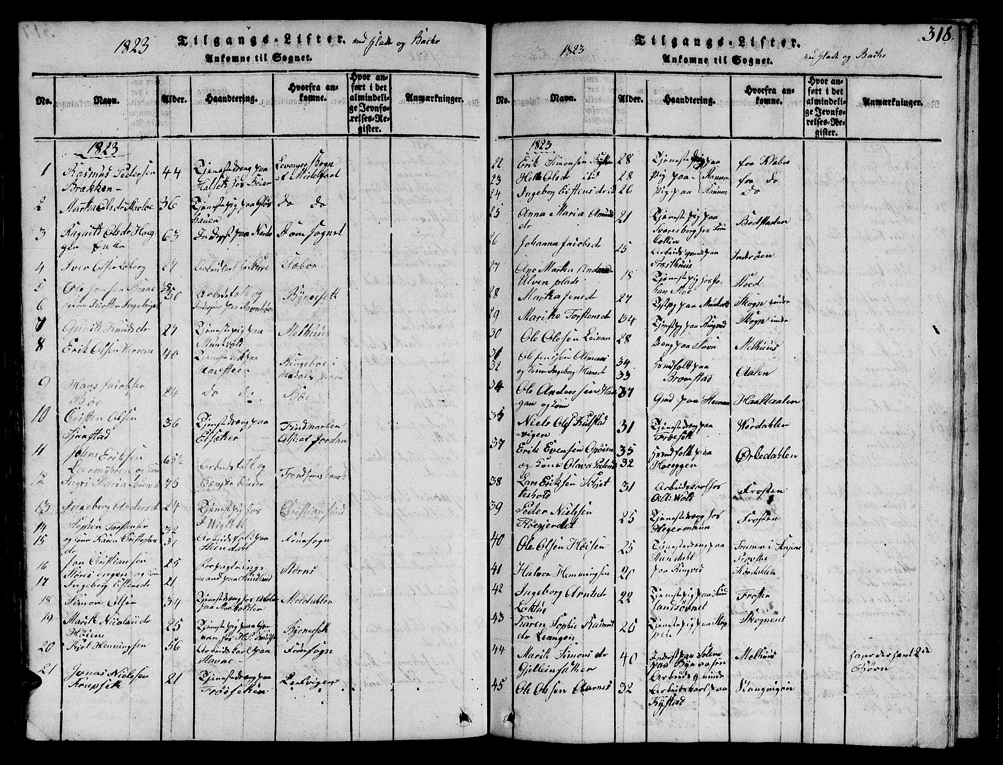 Ministerialprotokoller, klokkerbøker og fødselsregistre - Sør-Trøndelag, SAT/A-1456/606/L0307: Parish register (copy) no. 606C03, 1817-1824, p. 318