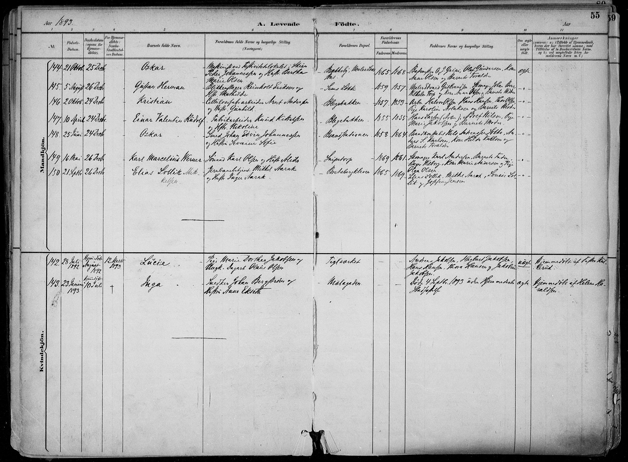 Skien kirkebøker, SAKO/A-302/F/Fa/L0010: Parish register (official) no. 10, 1891-1899, p. 55