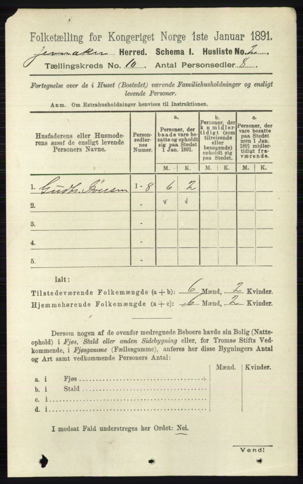RA, 1891 census for 0532 Jevnaker, 1891, p. 5365