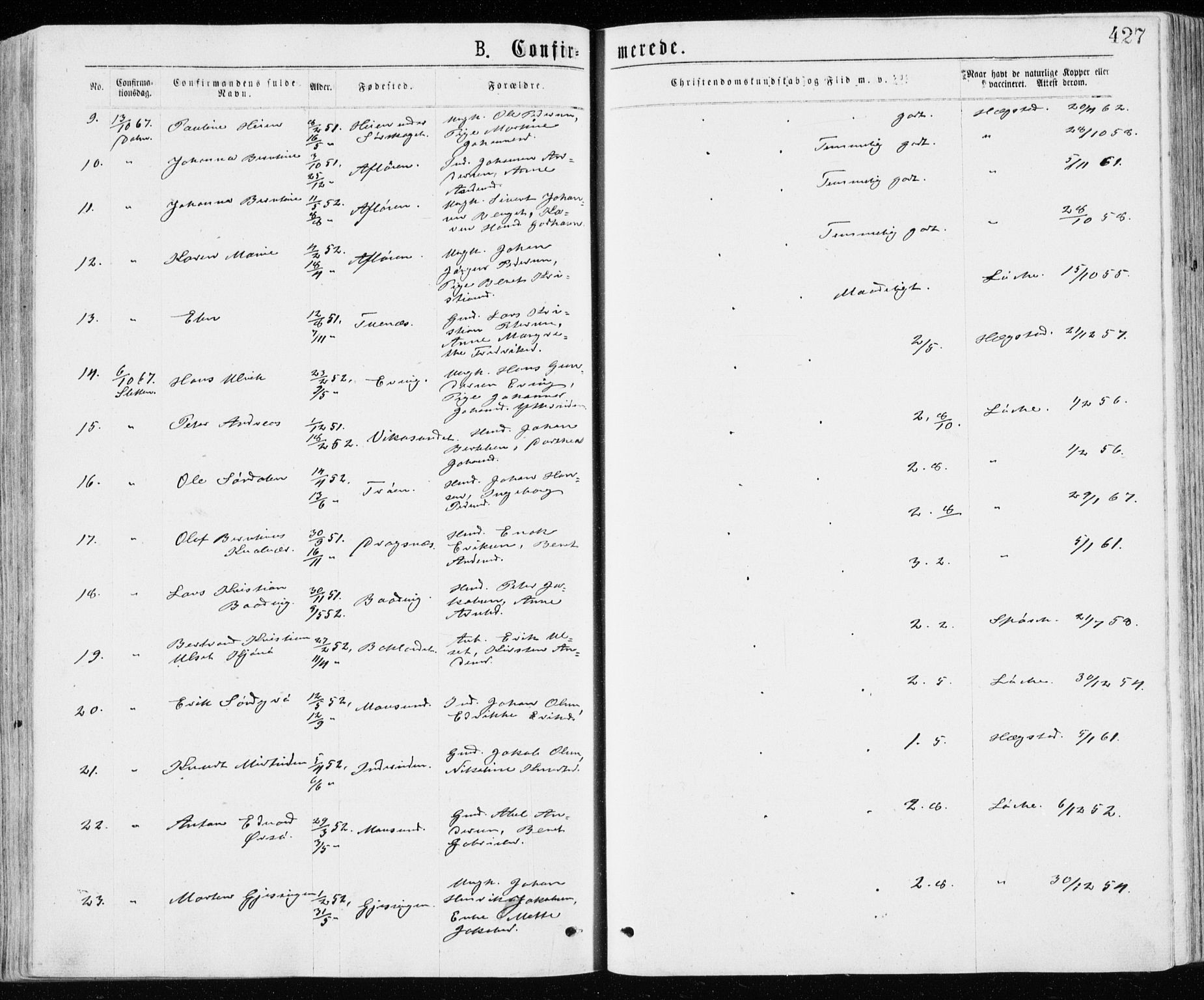 Ministerialprotokoller, klokkerbøker og fødselsregistre - Sør-Trøndelag, SAT/A-1456/640/L0576: Parish register (official) no. 640A01, 1846-1876, p. 427