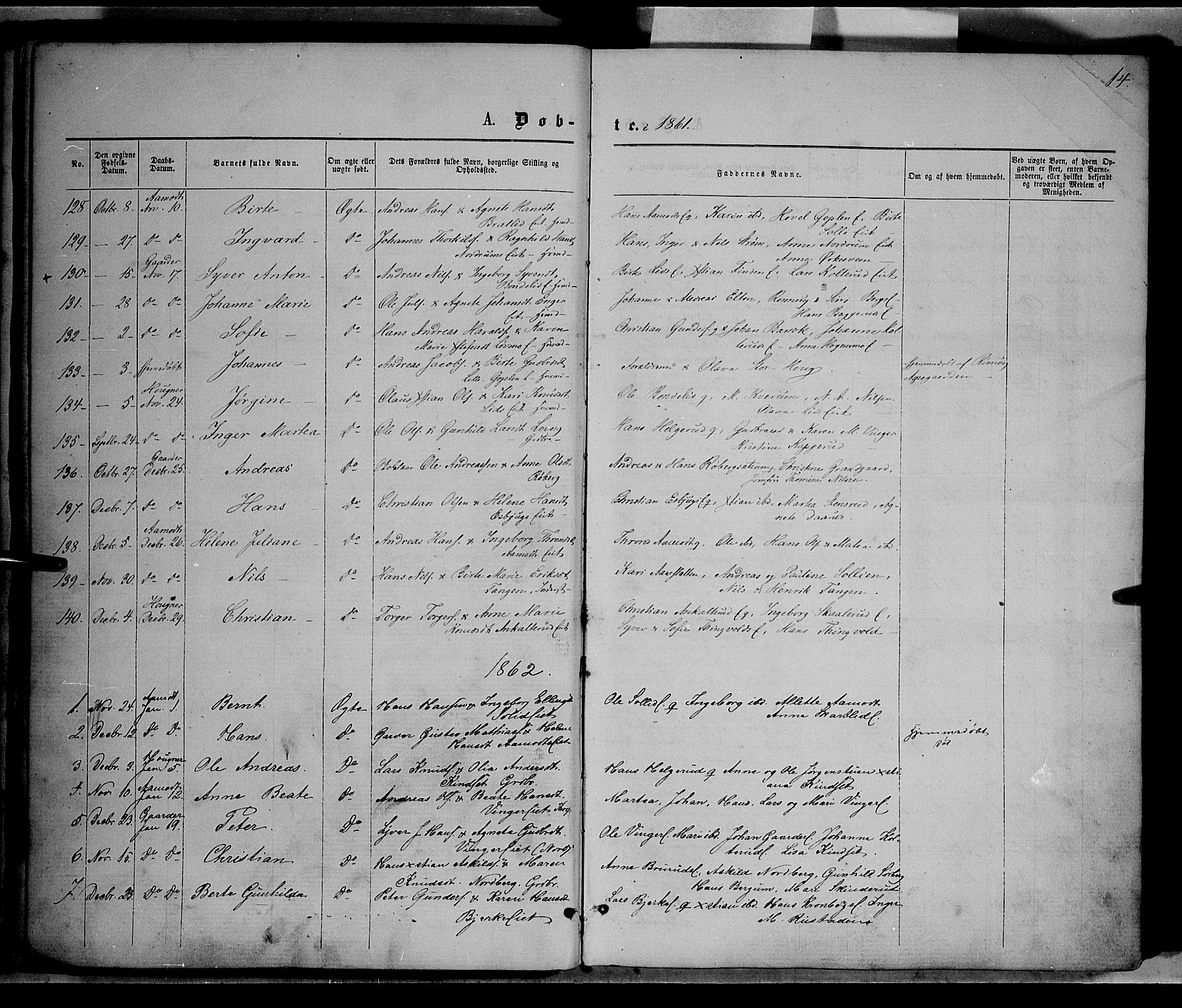 Nordre Land prestekontor, SAH/PREST-124/H/Ha/Haa/L0001: Parish register (official) no. 1, 1860-1871, p. 14