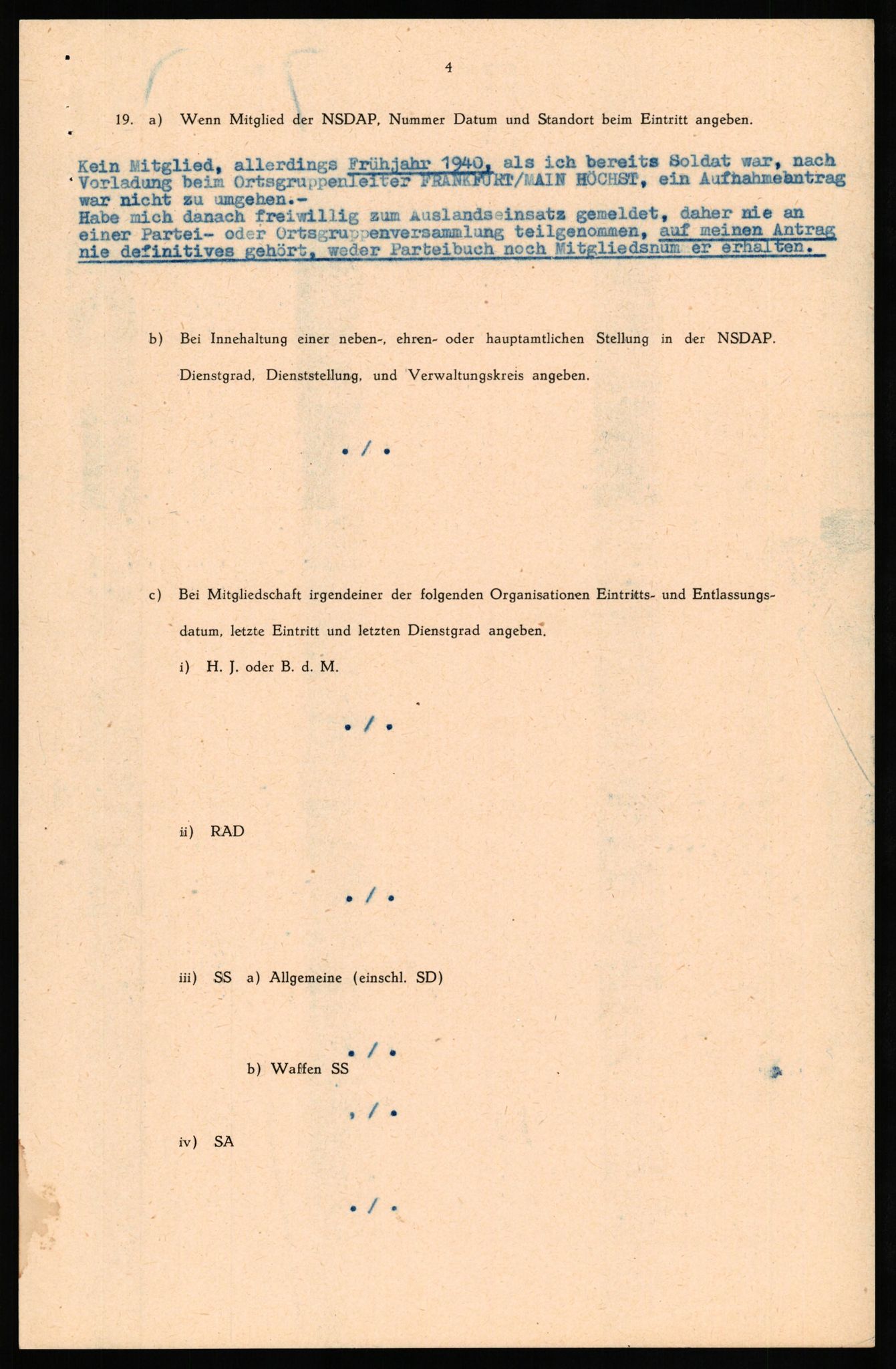 Forsvaret, Forsvarets overkommando II, AV/RA-RAFA-3915/D/Db/L0036: CI Questionaires. Tyske okkupasjonsstyrker i Norge. Tyskere., 1945-1946, p. 47