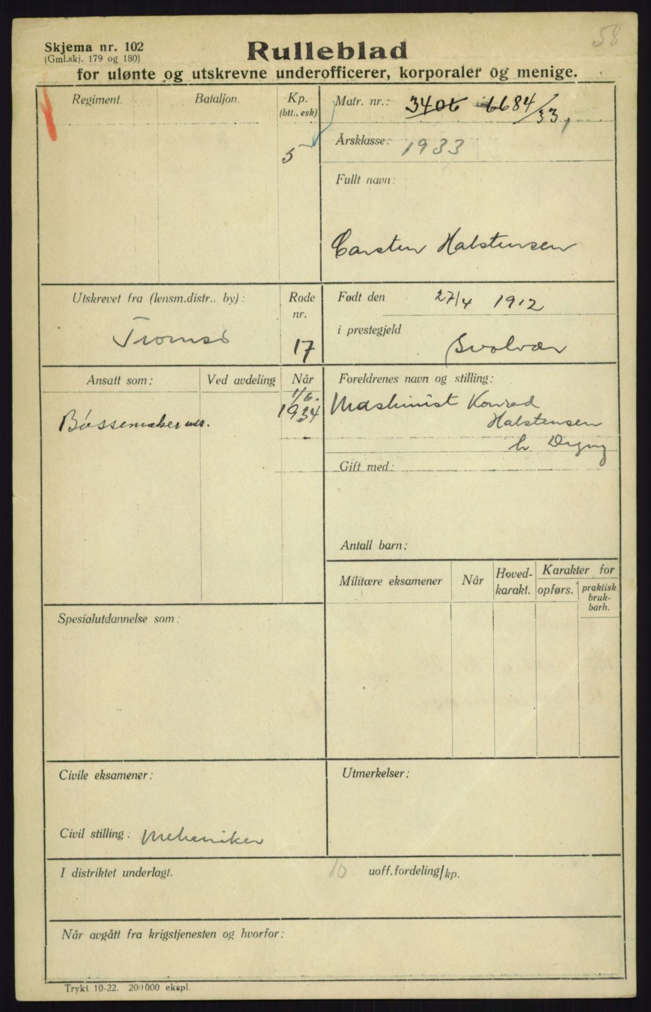 Forsvaret, Troms infanteriregiment nr. 16, AV/RA-RAFA-3146/P/Pa/L0017: Rulleblad for regimentets menige mannskaper, årsklasse 1933, 1933, p. 367