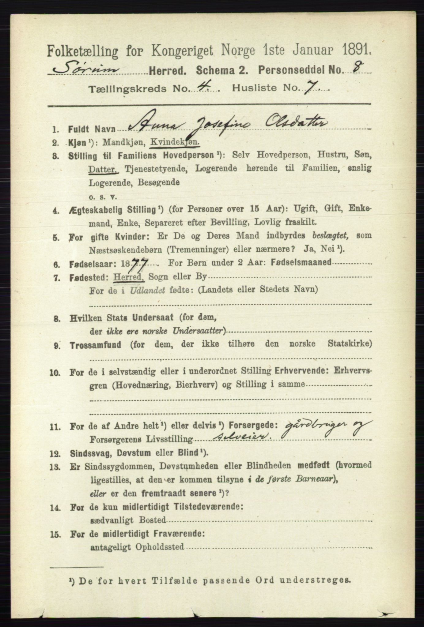 RA, 1891 census for 0226 Sørum, 1891, p. 1922