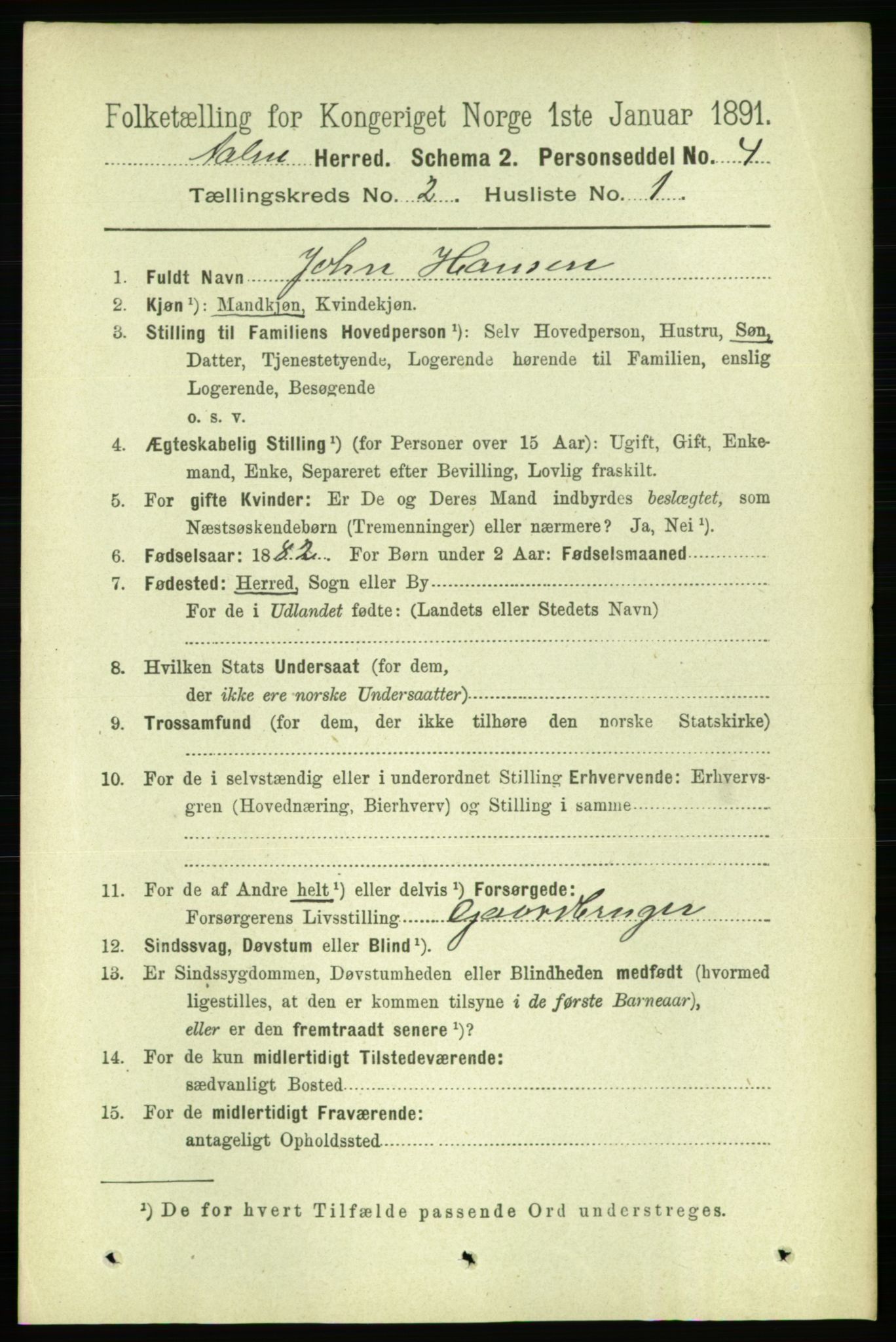 RA, 1891 census for 1644 Ålen, 1891, p. 383