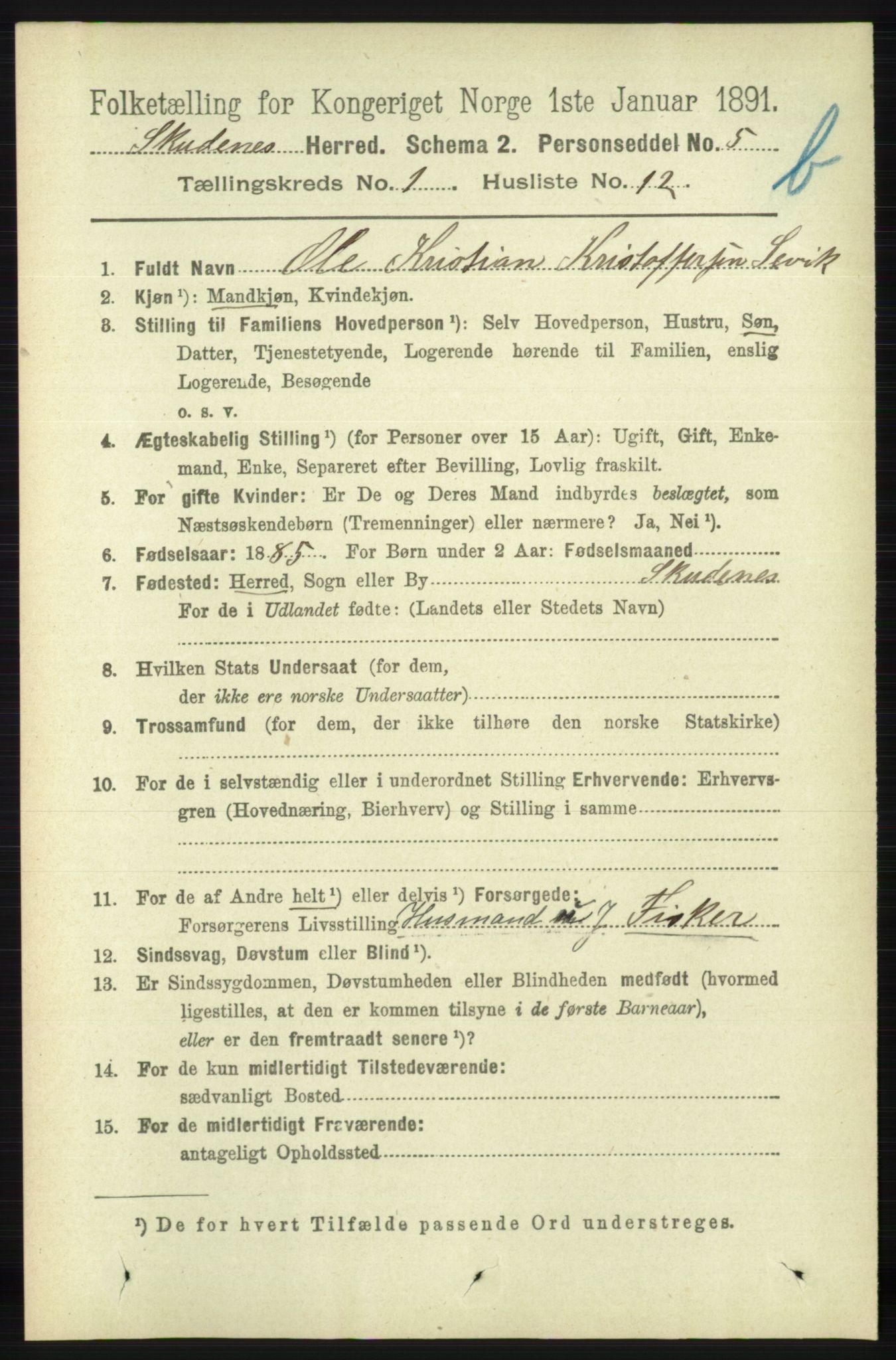 RA, 1891 census for 1150 Skudenes, 1891, p. 3469