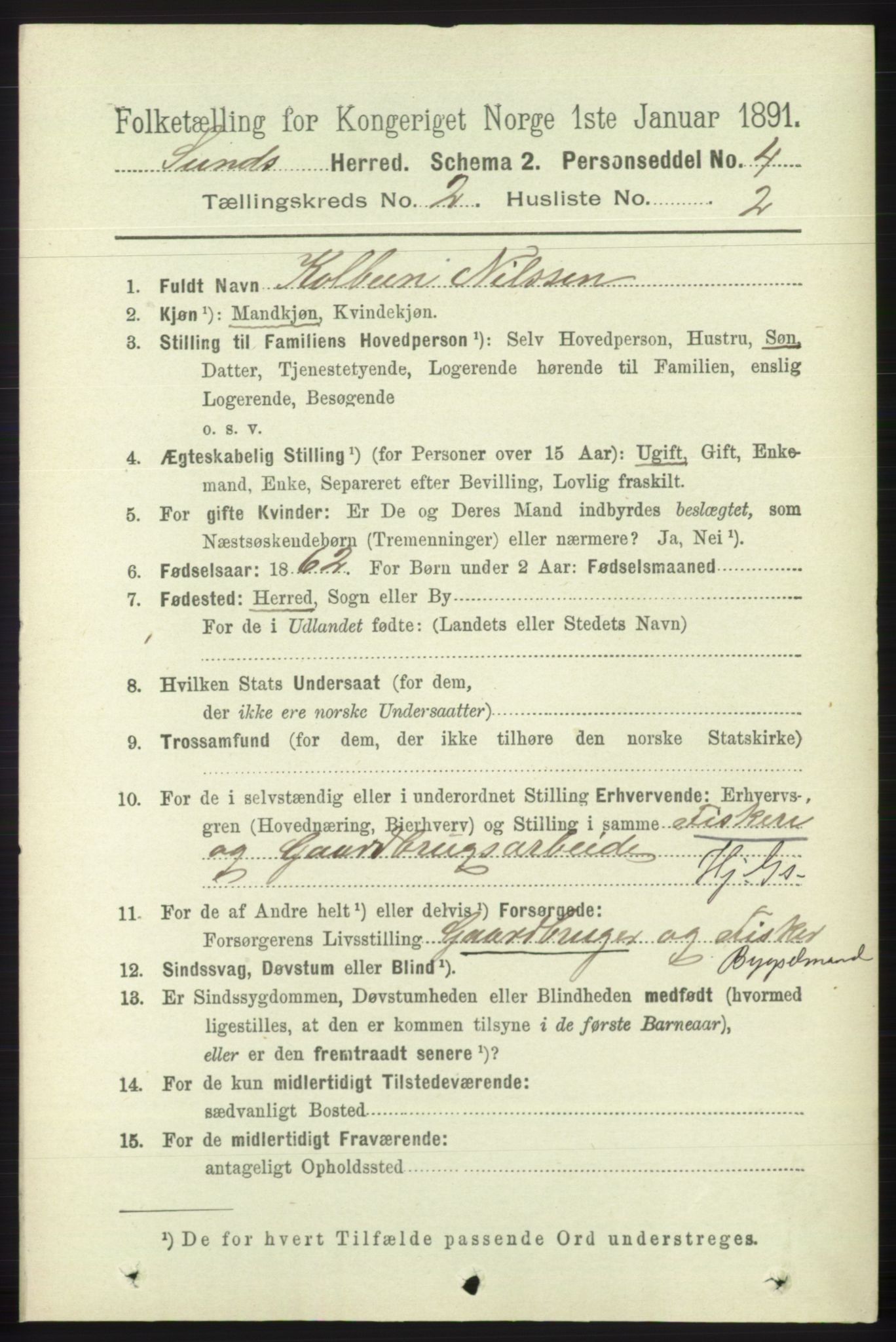 RA, 1891 census for 1245 Sund, 1891, p. 599