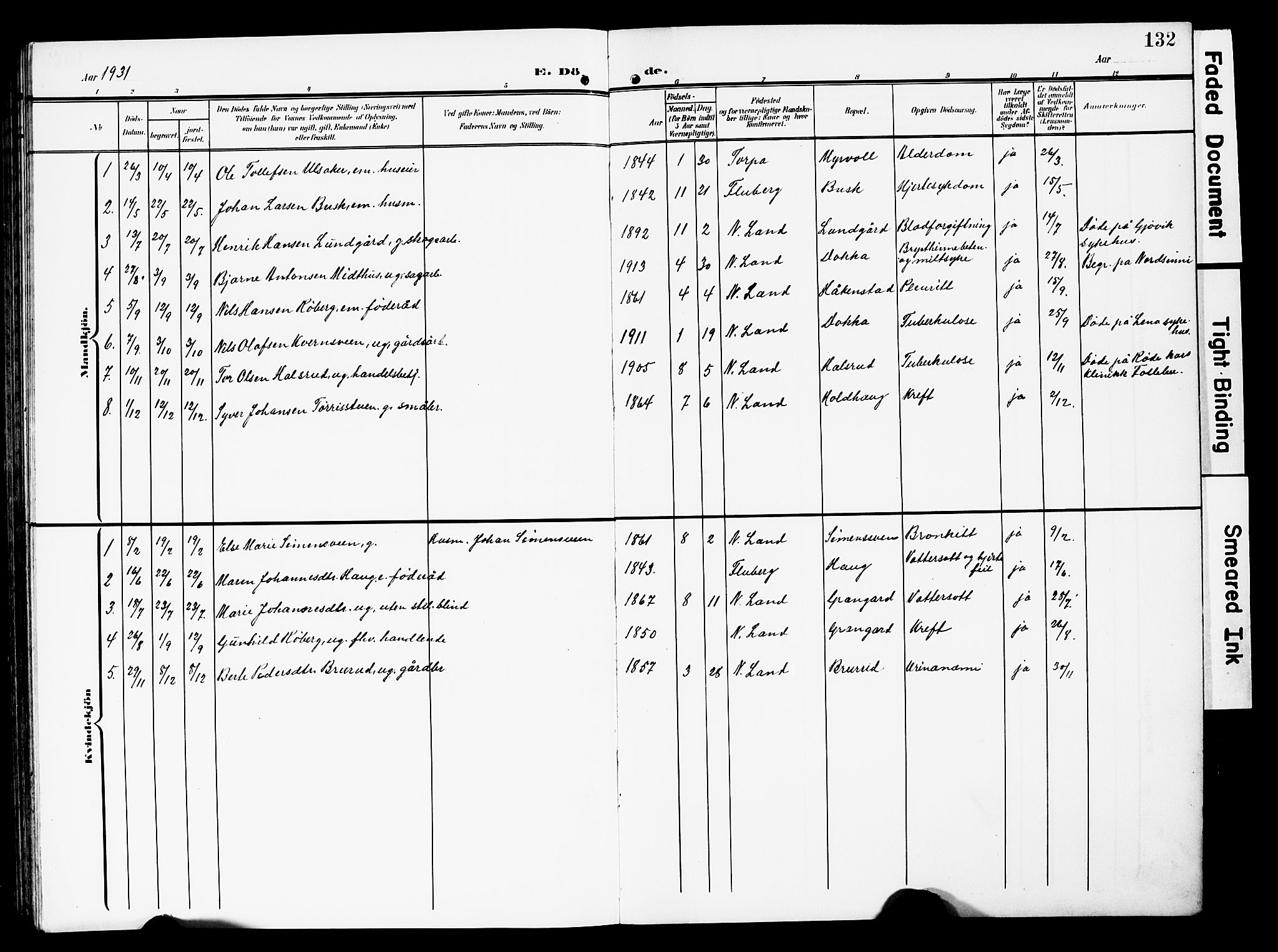 Nordre Land prestekontor, SAH/PREST-124/H/Ha/Hab/L0001: Parish register (copy) no. 1, 1908-1931, p. 132