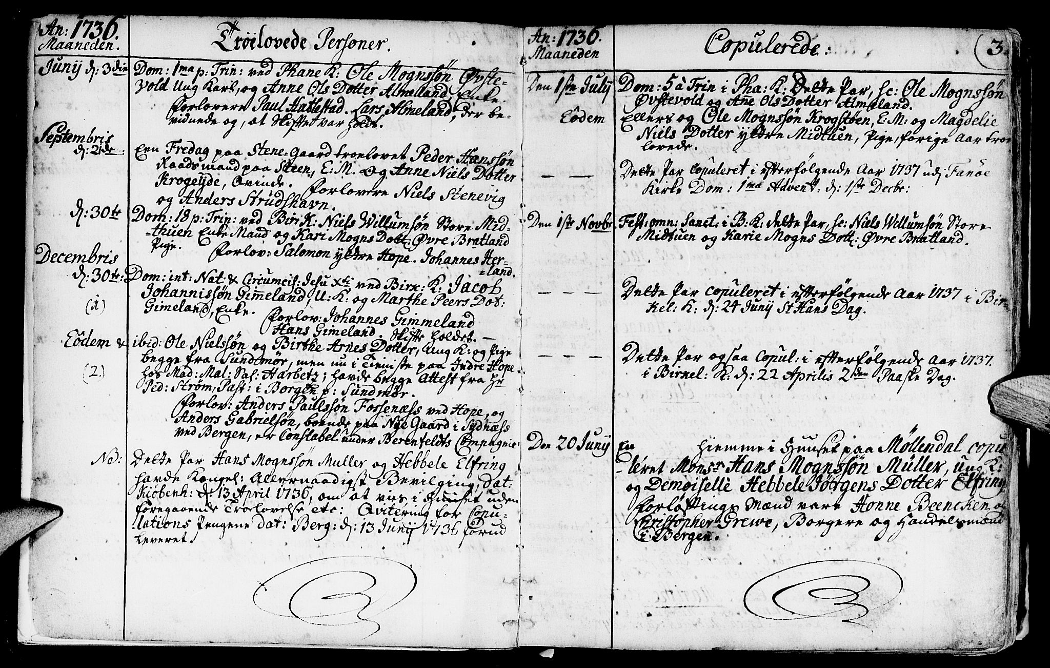 Fana Sokneprestembete, SAB/A-75101/H/Haa/Haaa/L0003: Parish register (official) no. A 3, 1736-1757, p. 3