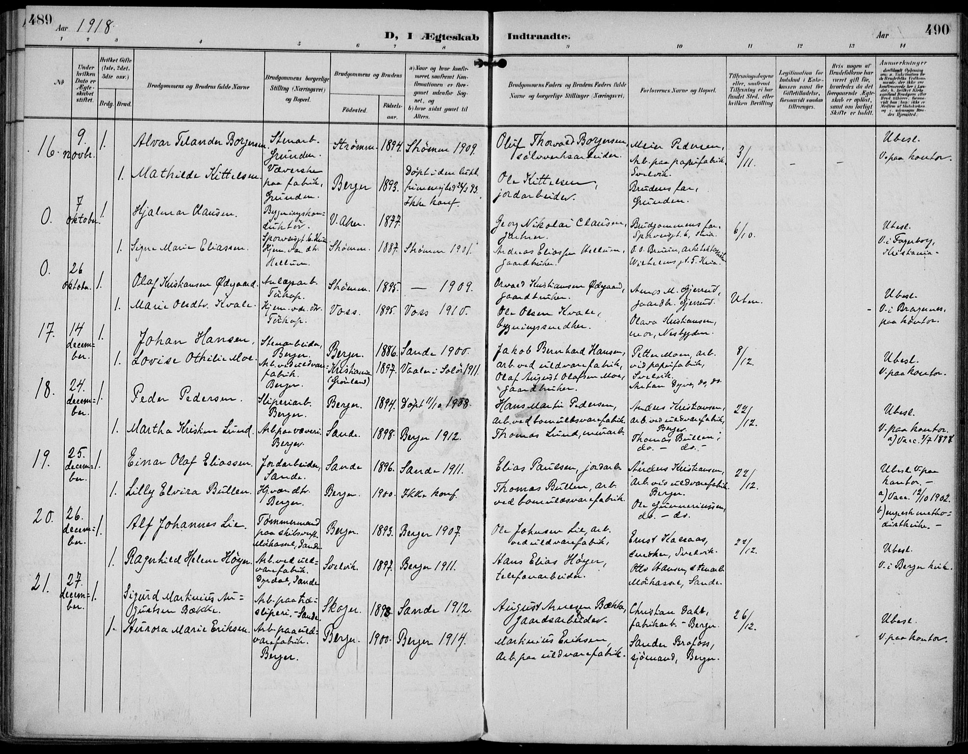 Strømm kirkebøker, AV/SAKO-A-322/F/Fa/L0005: Parish register (official) no. I 5, 1898-1919, p. 489-490