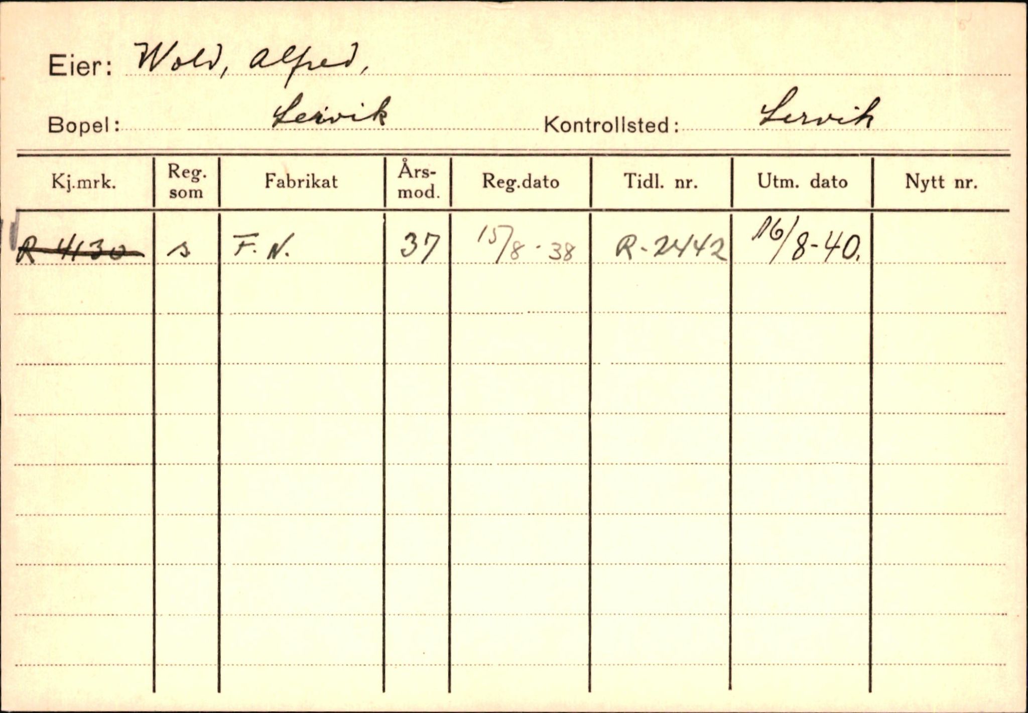 Statens vegvesen, Hordaland vegkontor, AV/SAB-A-5201/2/Ha/L0061: R-eierkort W-Ø, 1920-1971, p. 2