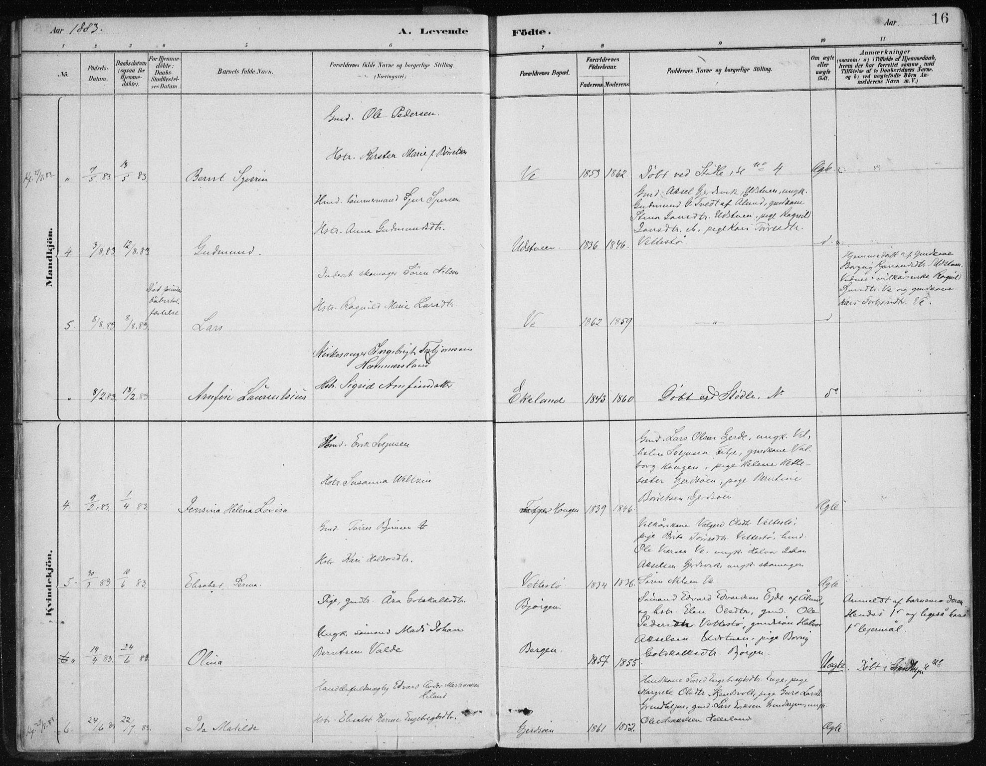 Etne sokneprestembete, SAB/A-75001/H/Haa: Parish register (official) no. C  1, 1879-1919, p. 16