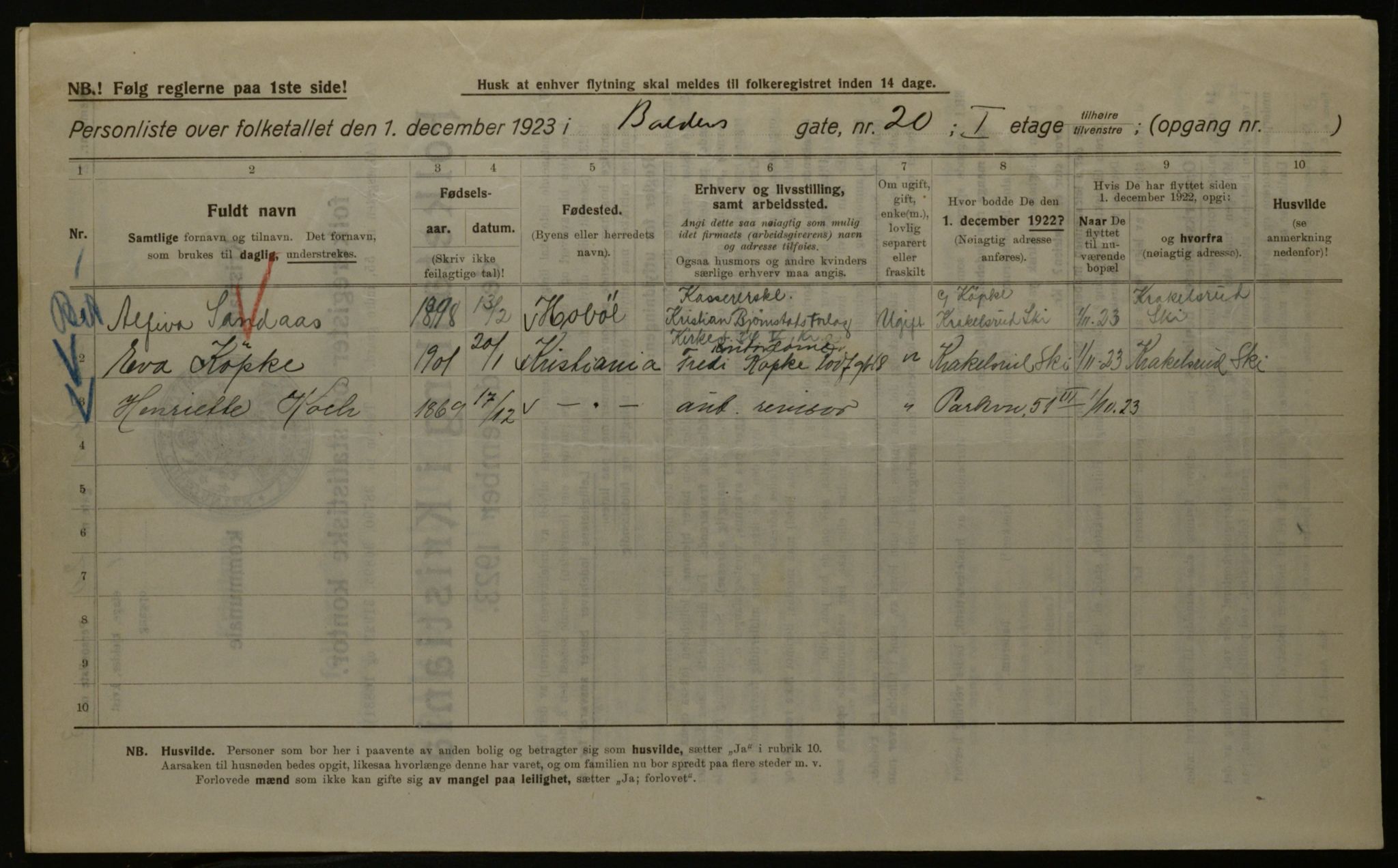 OBA, Municipal Census 1923 for Kristiania, 1923, p. 3947