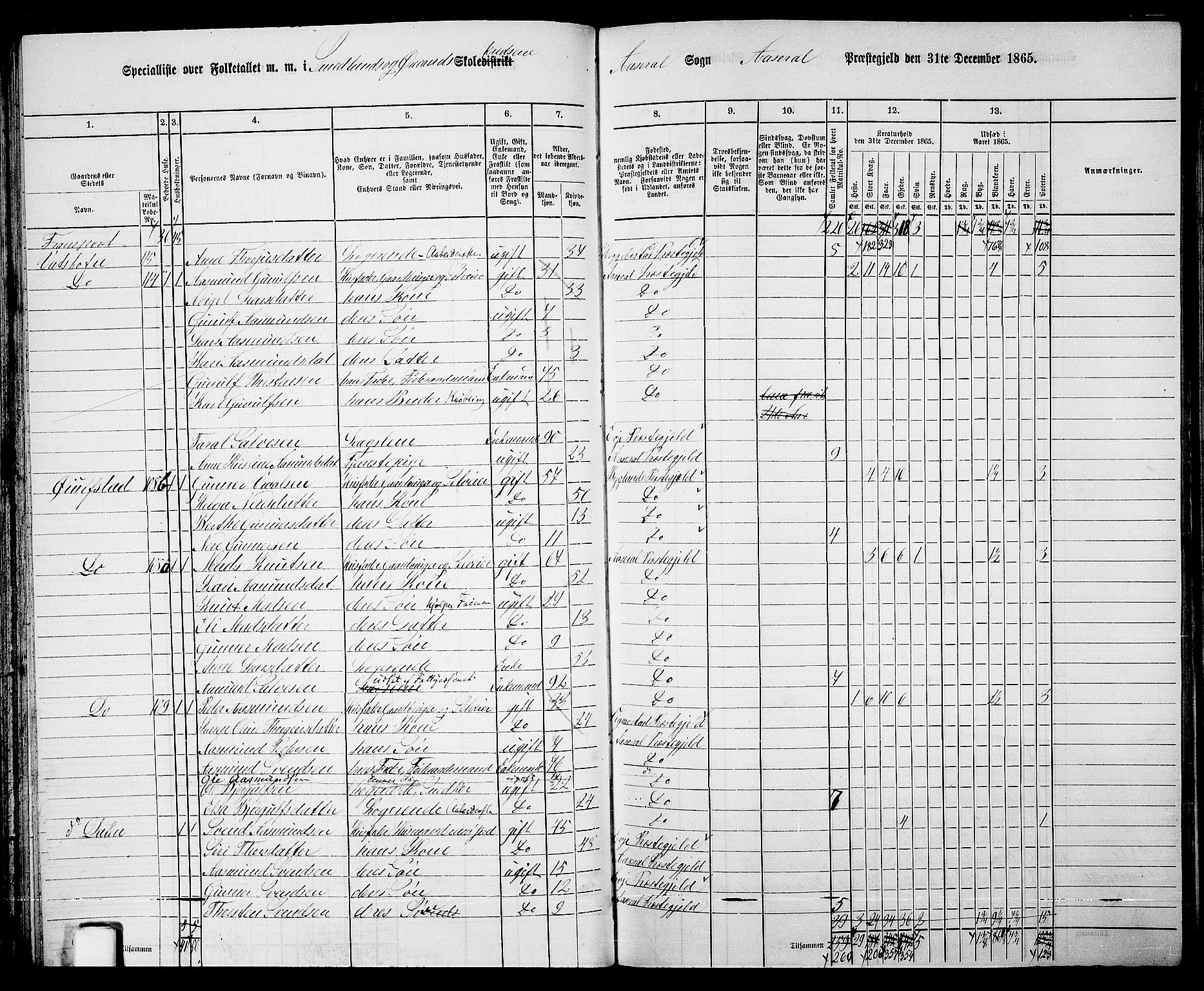 RA, 1865 census for Åseral, 1865, p. 52