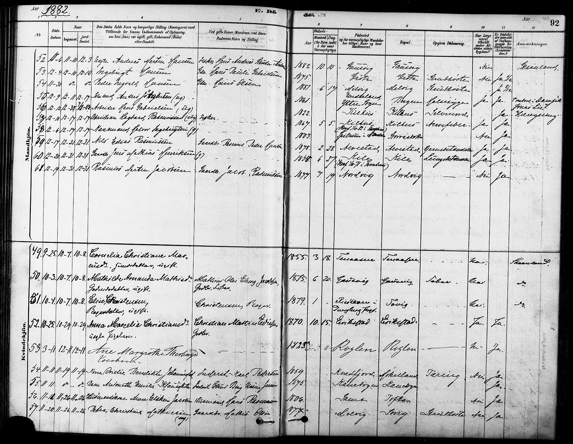 Trondenes sokneprestkontor, AV/SATØ-S-1319/H/Ha/L0015kirke: Parish register (official) no. 15, 1878-1889, p. 92