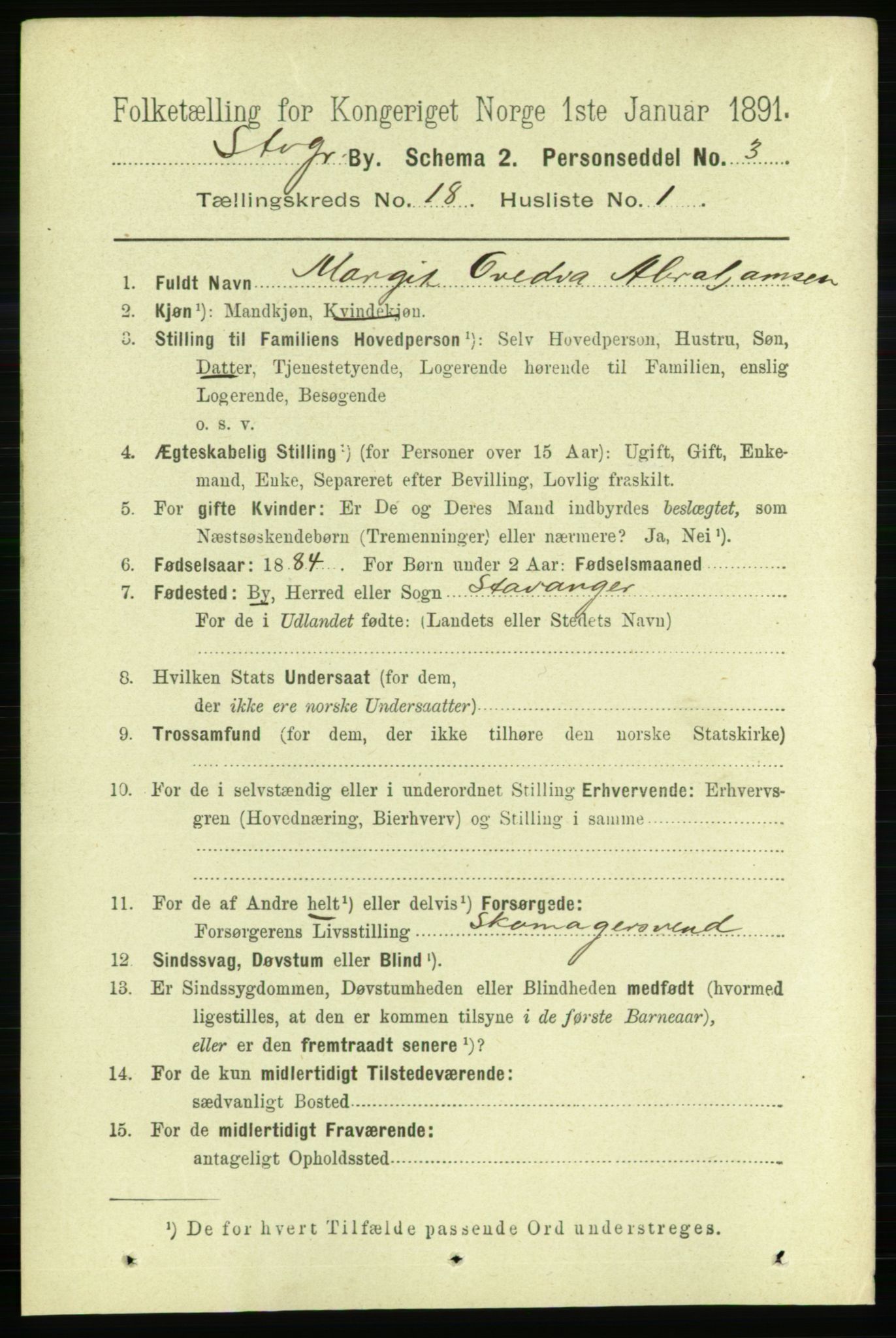 RA, 1891 census for 1103 Stavanger, 1891, p. 21130