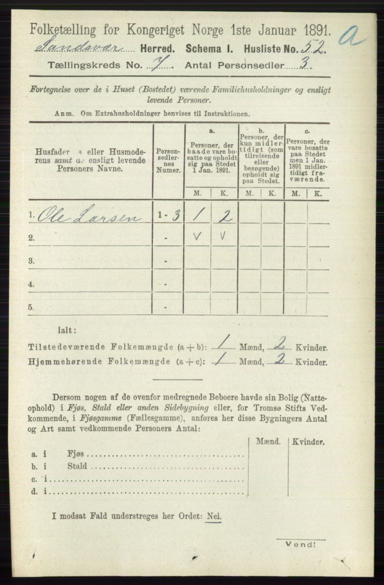 RA, 1891 census for 0629 Sandsvær, 1891, p. 3972