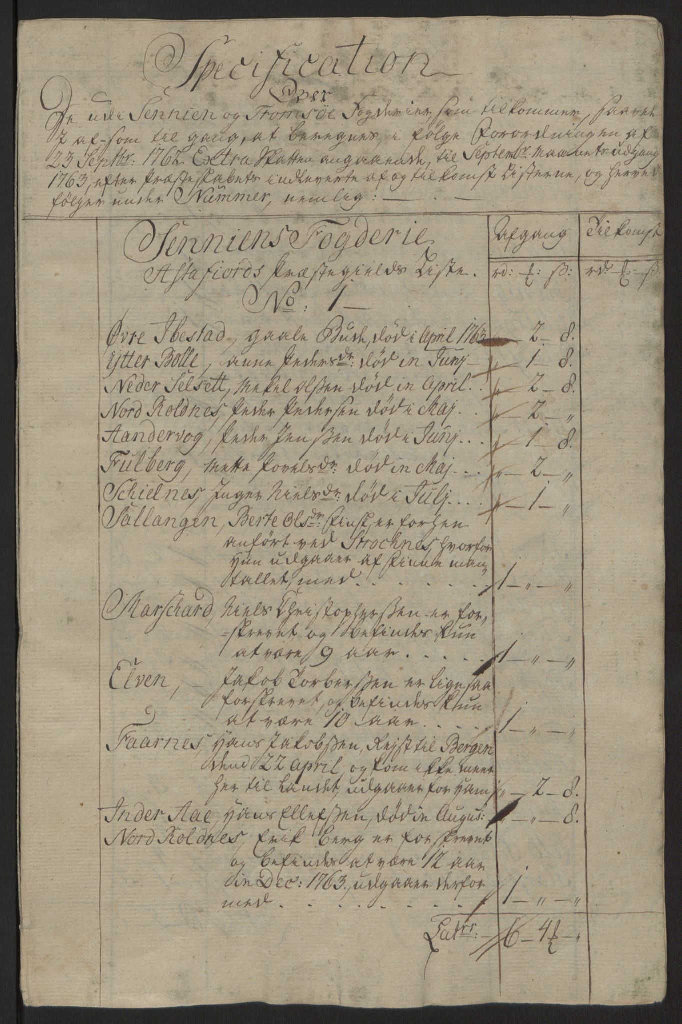 Rentekammeret inntil 1814, Reviderte regnskaper, Fogderegnskap, RA/EA-4092/R68/L4845: Ekstraskatten Senja og Troms, 1762-1765, p. 183