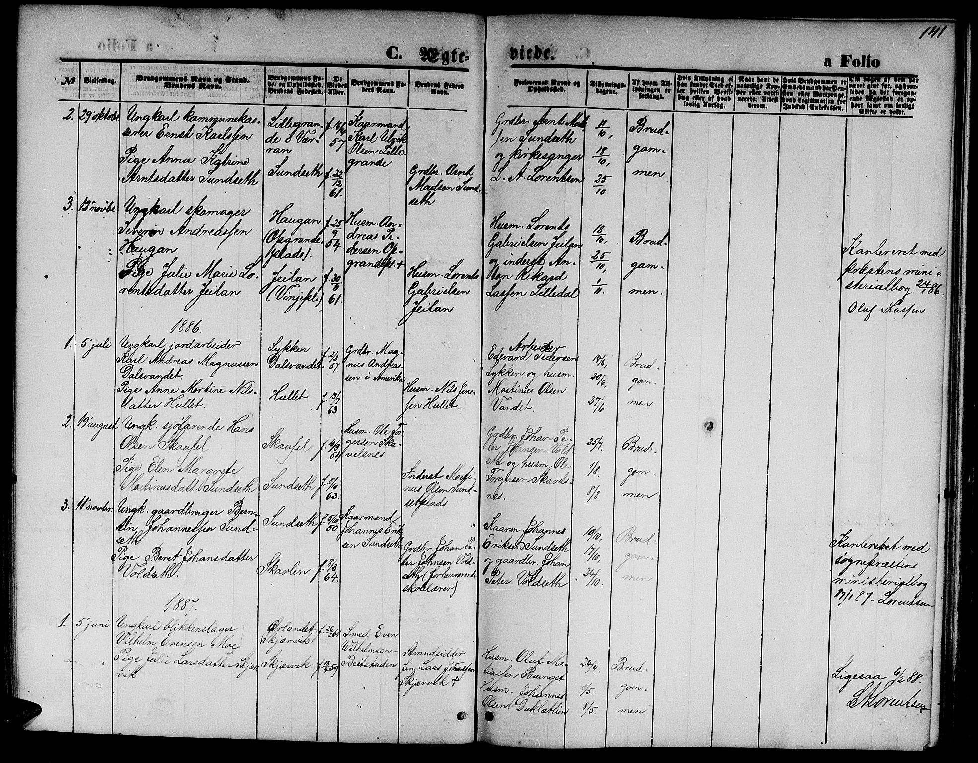 Ministerialprotokoller, klokkerbøker og fødselsregistre - Nord-Trøndelag, SAT/A-1458/733/L0326: Parish register (copy) no. 733C01, 1871-1887, p. 141