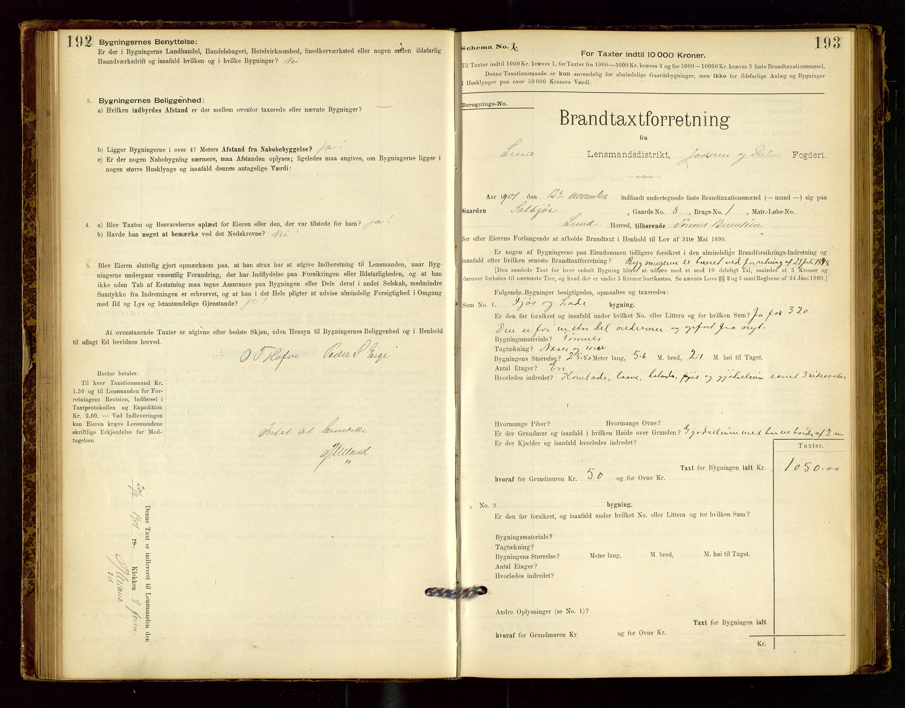 Lund lensmannskontor, AV/SAST-A-100303/Gob/L0001: "Brandtakstprotokol", 1894-1907, p. 192-193