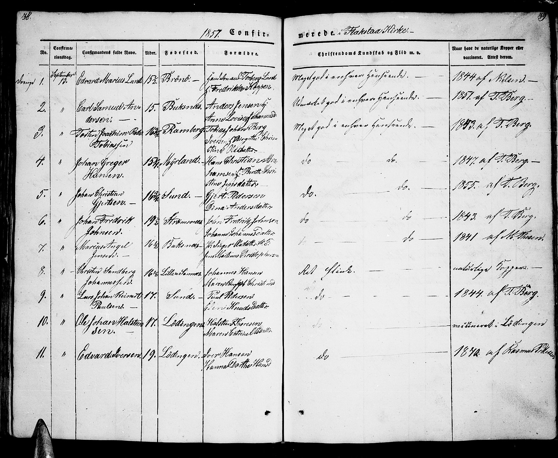 Ministerialprotokoller, klokkerbøker og fødselsregistre - Nordland, AV/SAT-A-1459/885/L1212: Parish register (copy) no. 885C01, 1847-1873, p. 38-39