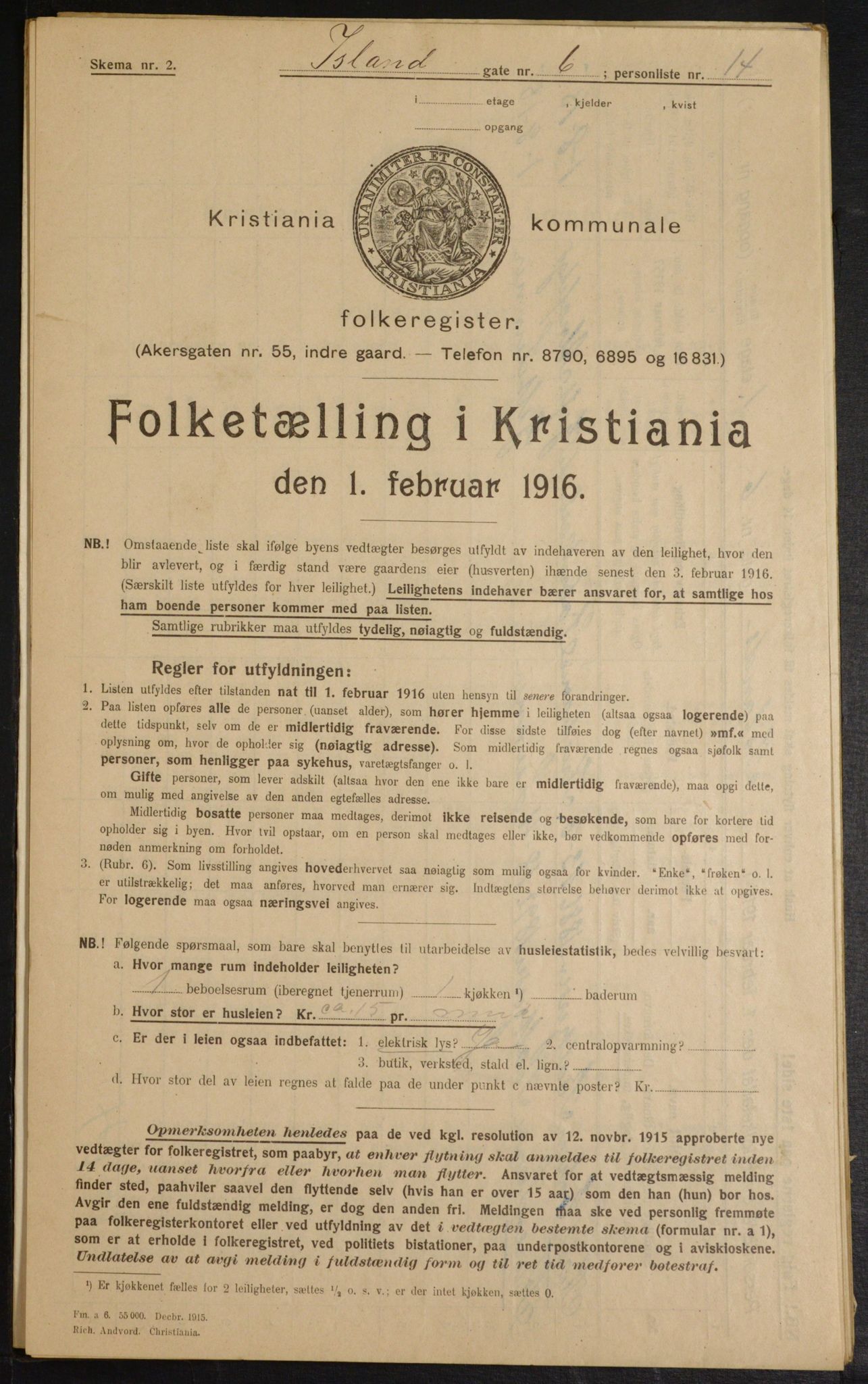 OBA, Municipal Census 1916 for Kristiania, 1916, p. 45461