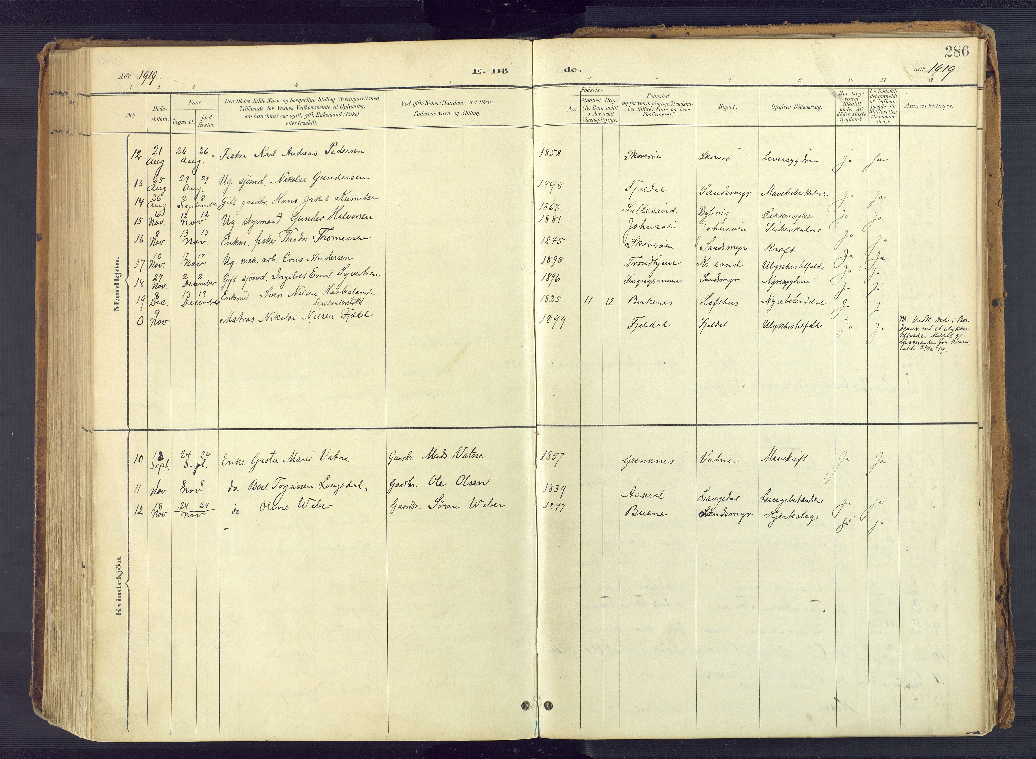 Vestre Moland sokneprestkontor, SAK/1111-0046/F/Fa/Fab/L0010: Parish register (official) no. A 10, 1900-1926, p. 286
