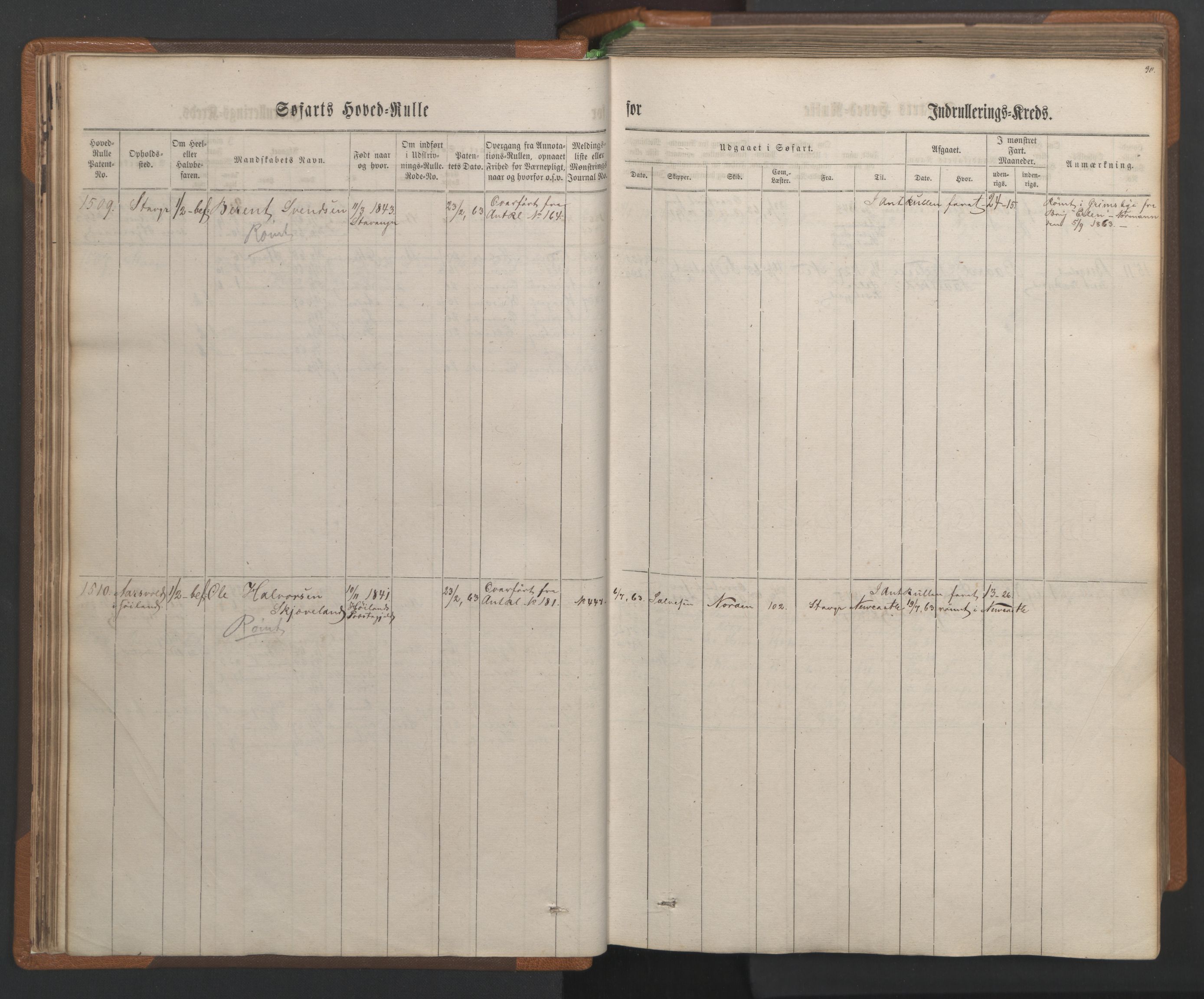 Stavanger sjømannskontor, AV/SAST-A-102006/F/Fb/Fbb/L0003: Sjøfartshovedrulle, patentnr. 1451-2270, 1863, p. 35