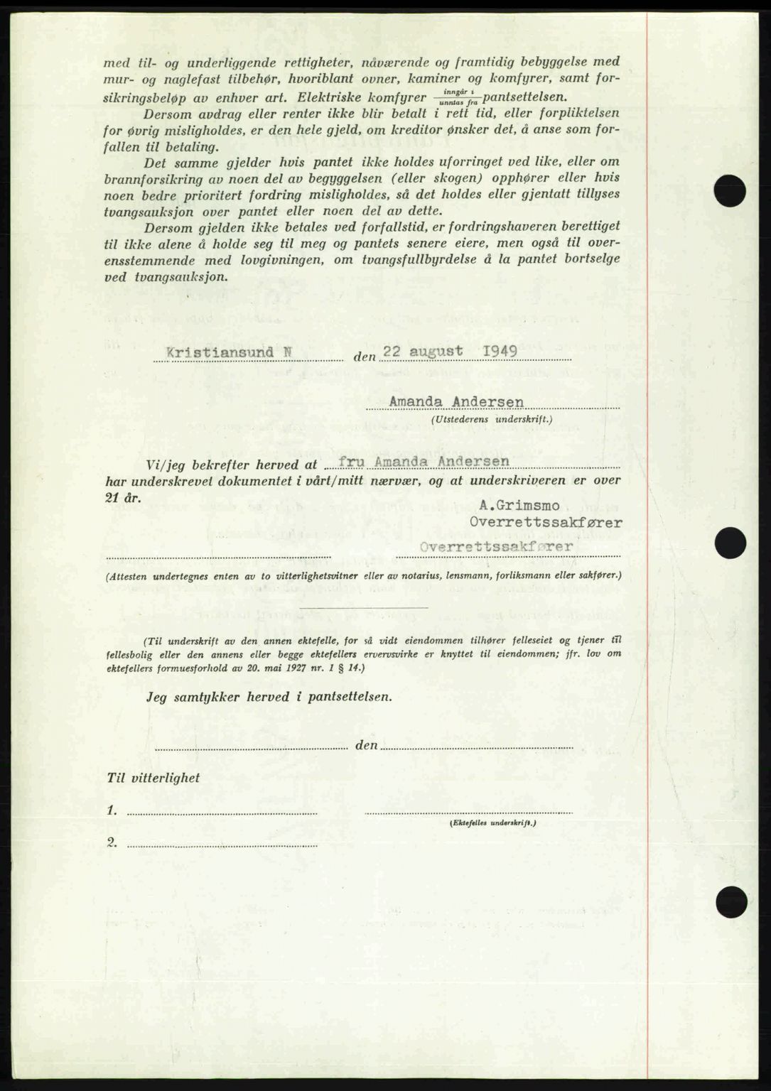 Kristiansund byfogd, AV/SAT-A-4587/A/27: Mortgage book no. 45, 1948-1949, Diary no: : 1435/1949