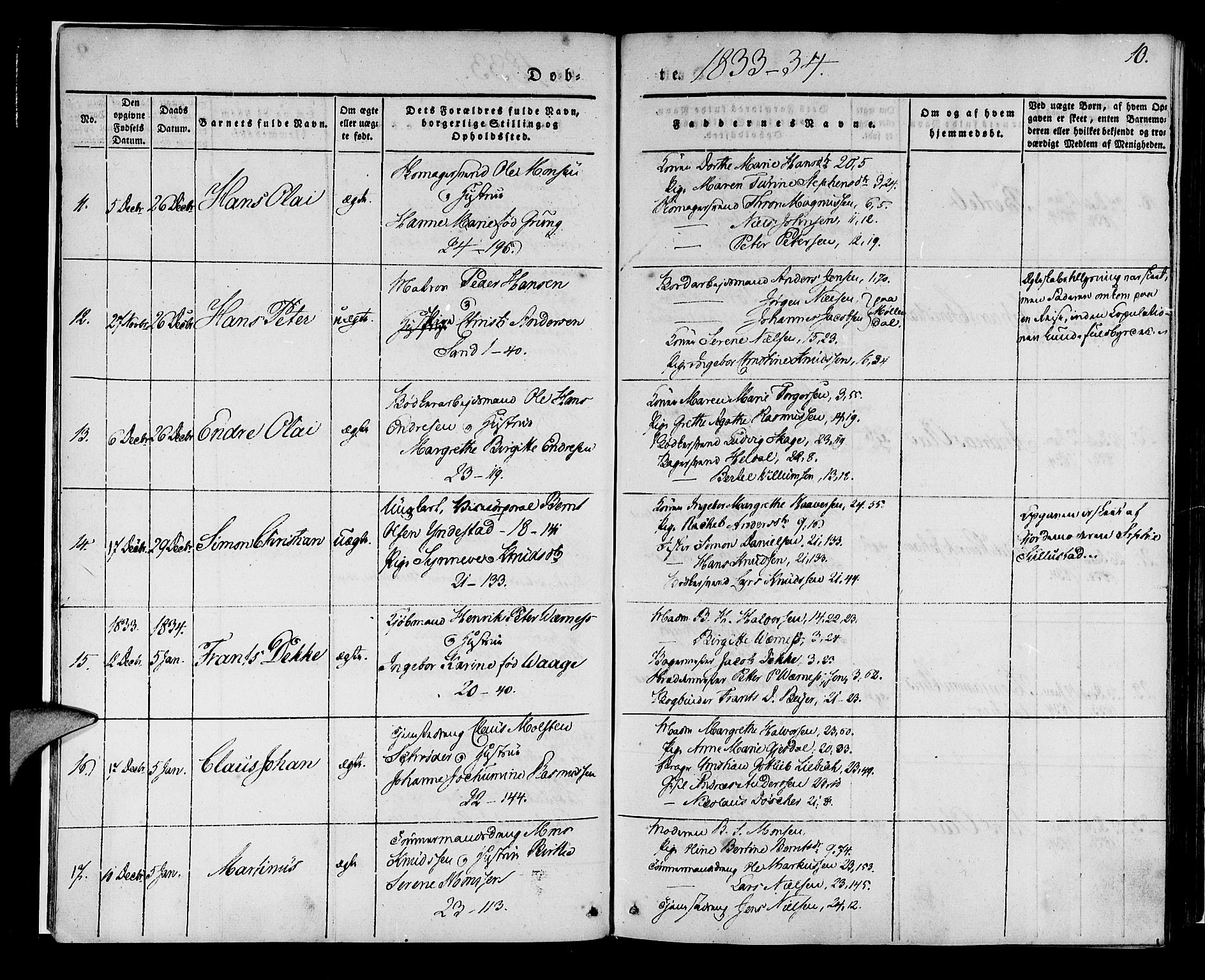 Korskirken sokneprestembete, AV/SAB-A-76101/H/Haa/L0015: Parish register (official) no. B 1, 1833-1841, p. 10