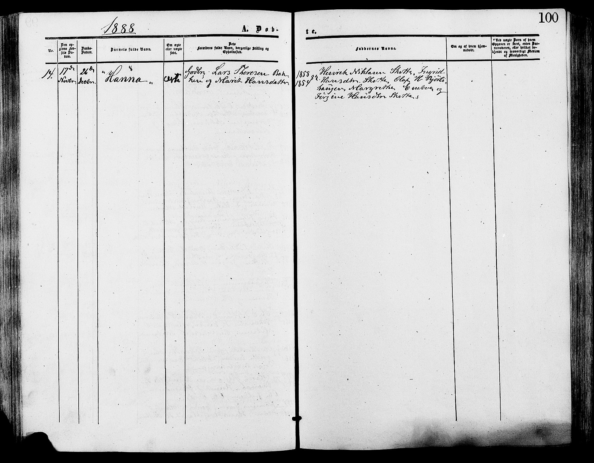 Lesja prestekontor, SAH/PREST-068/H/Ha/Haa/L0009: Parish register (official) no. 9, 1854-1889, p. 100