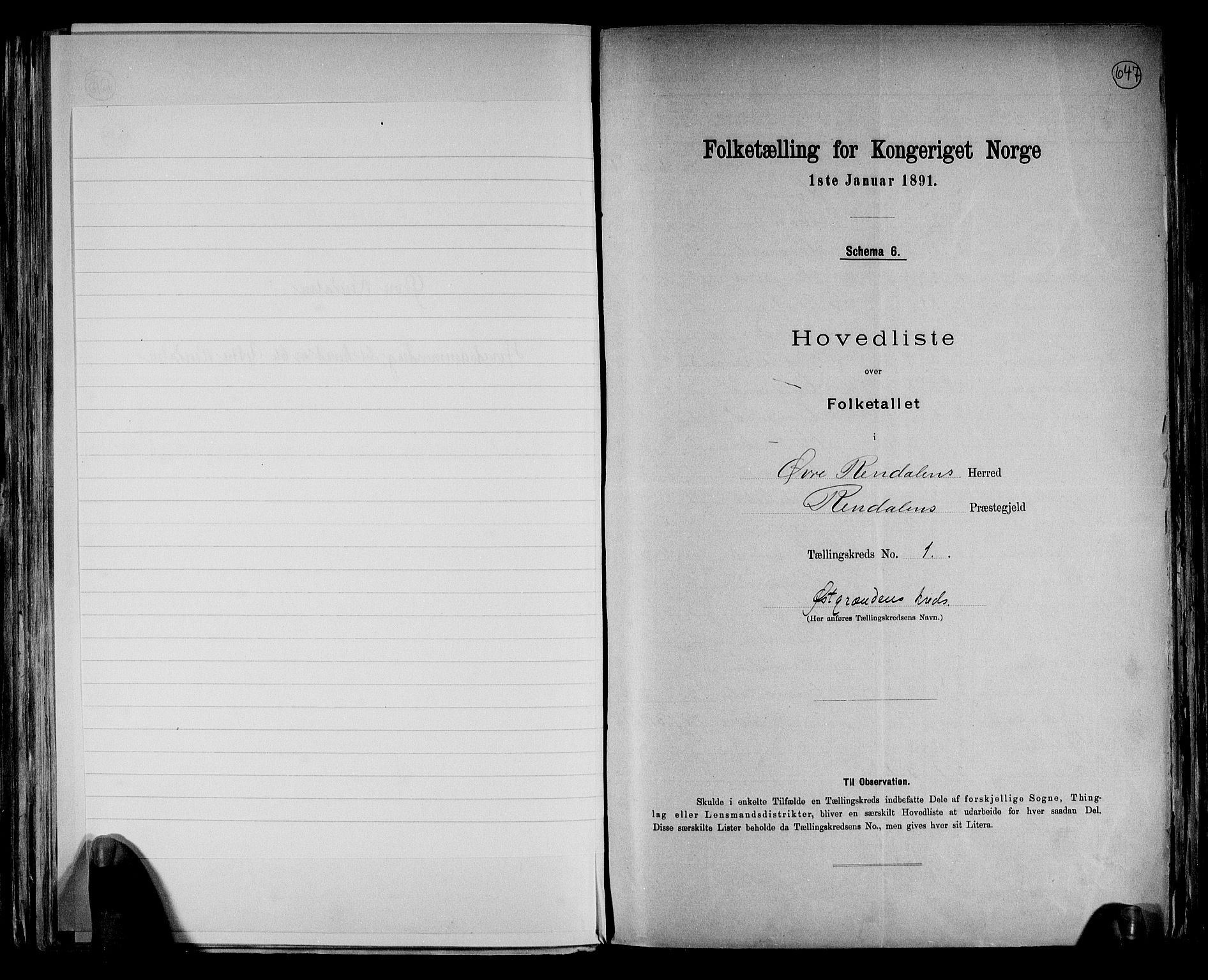 RA, 1891 census for 0433 Øvre Rendal, 1891, p. 3