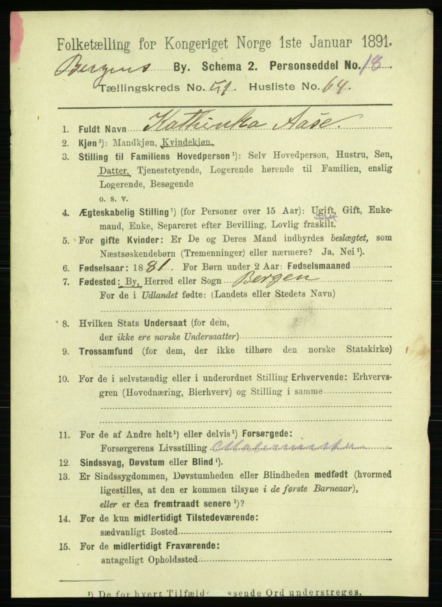 RA, 1891 Census for 1301 Bergen, 1891, p. 61201