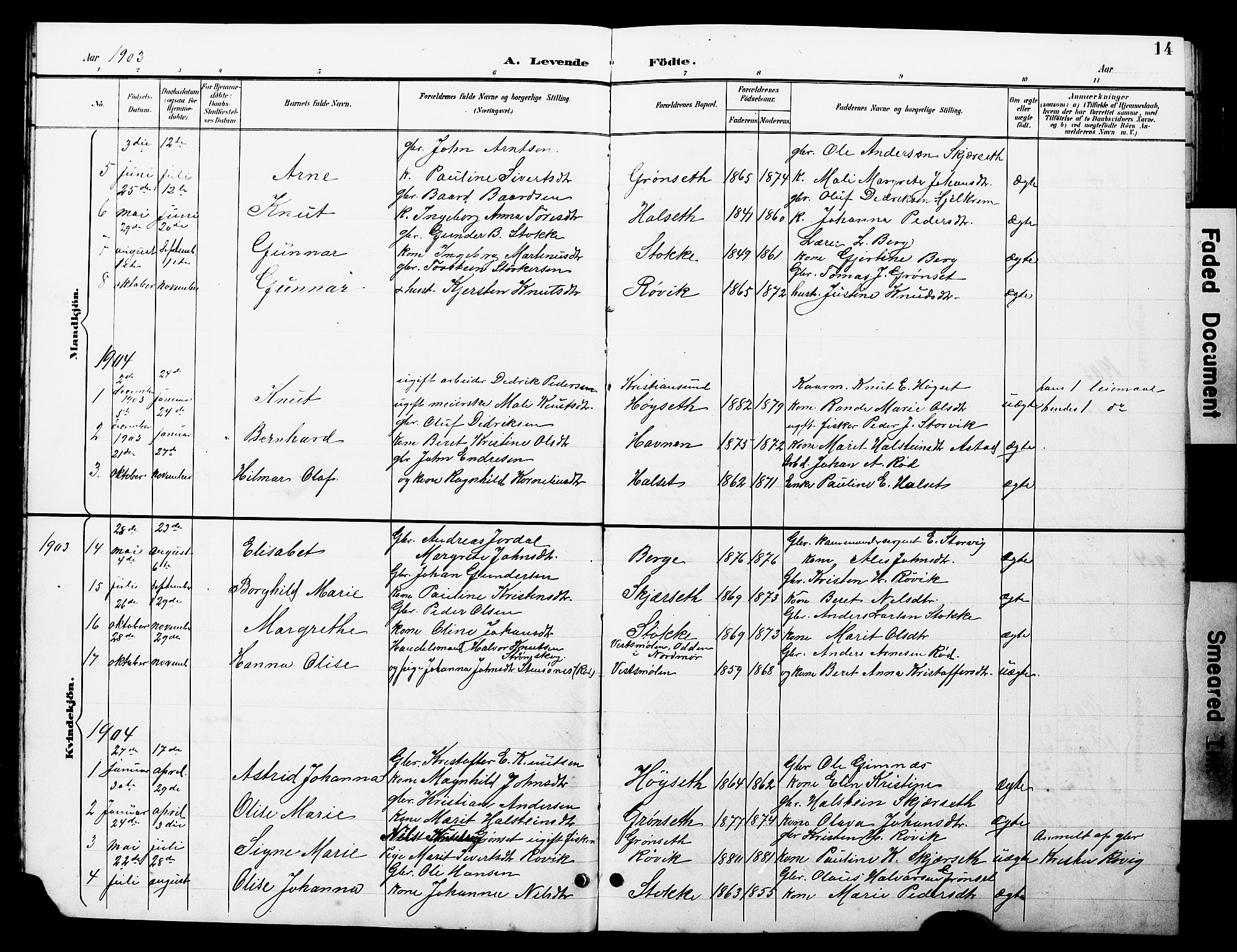 Ministerialprotokoller, klokkerbøker og fødselsregistre - Møre og Romsdal, AV/SAT-A-1454/585/L0973: Parish register (copy) no. 585C01, 1893-1930, p. 14