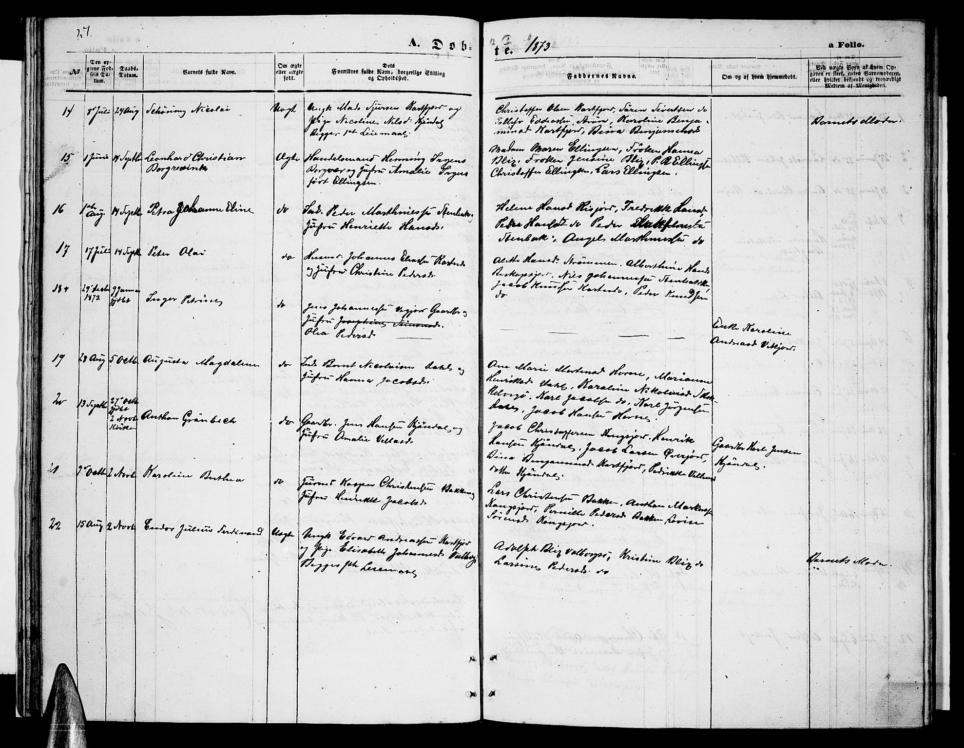 Ministerialprotokoller, klokkerbøker og fødselsregistre - Nordland, AV/SAT-A-1459/884/L1196: Parish register (copy) no. 884C02, 1860-1887, p. 27