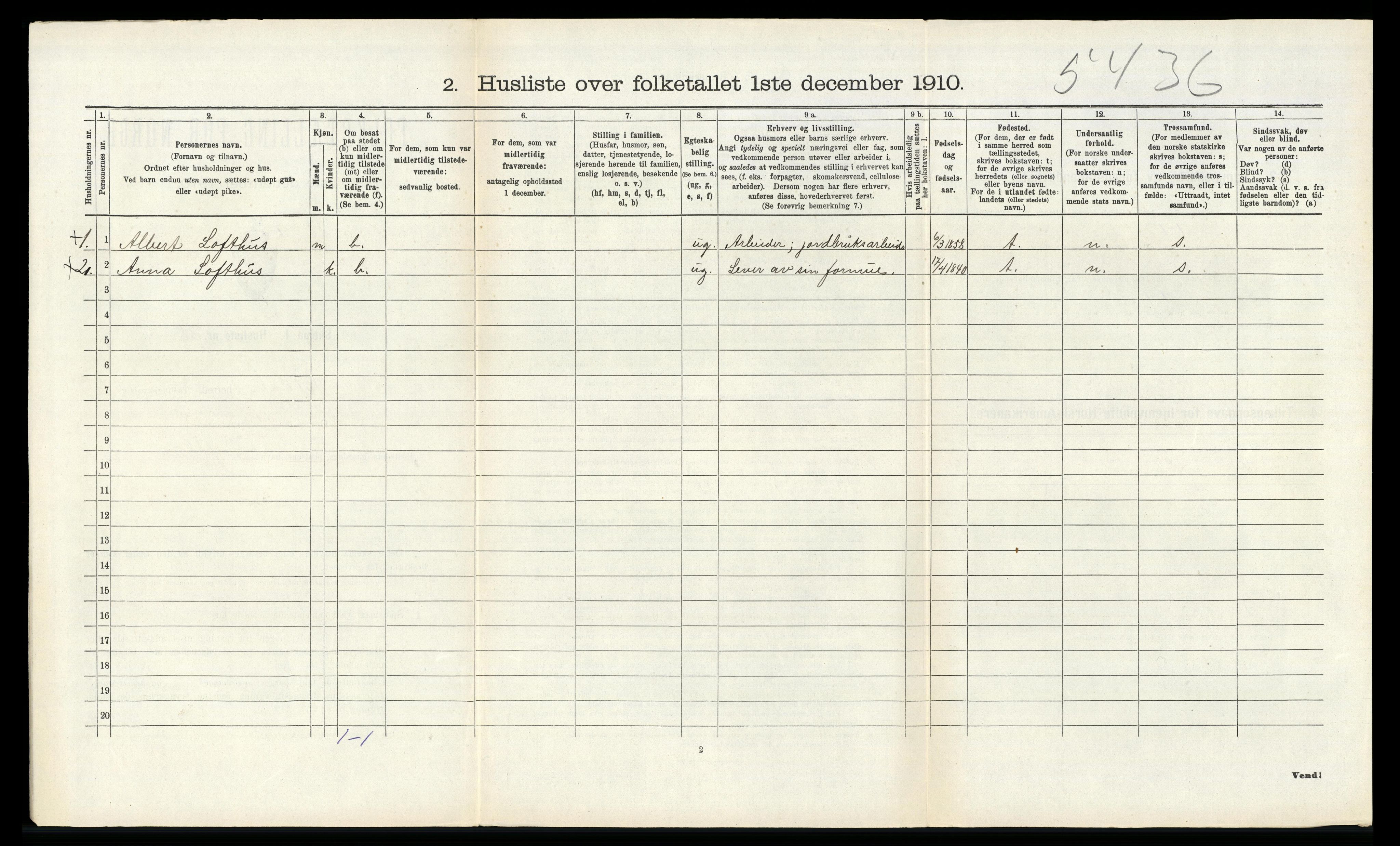 RA, 1910 census for Suldal, 1910, p. 452