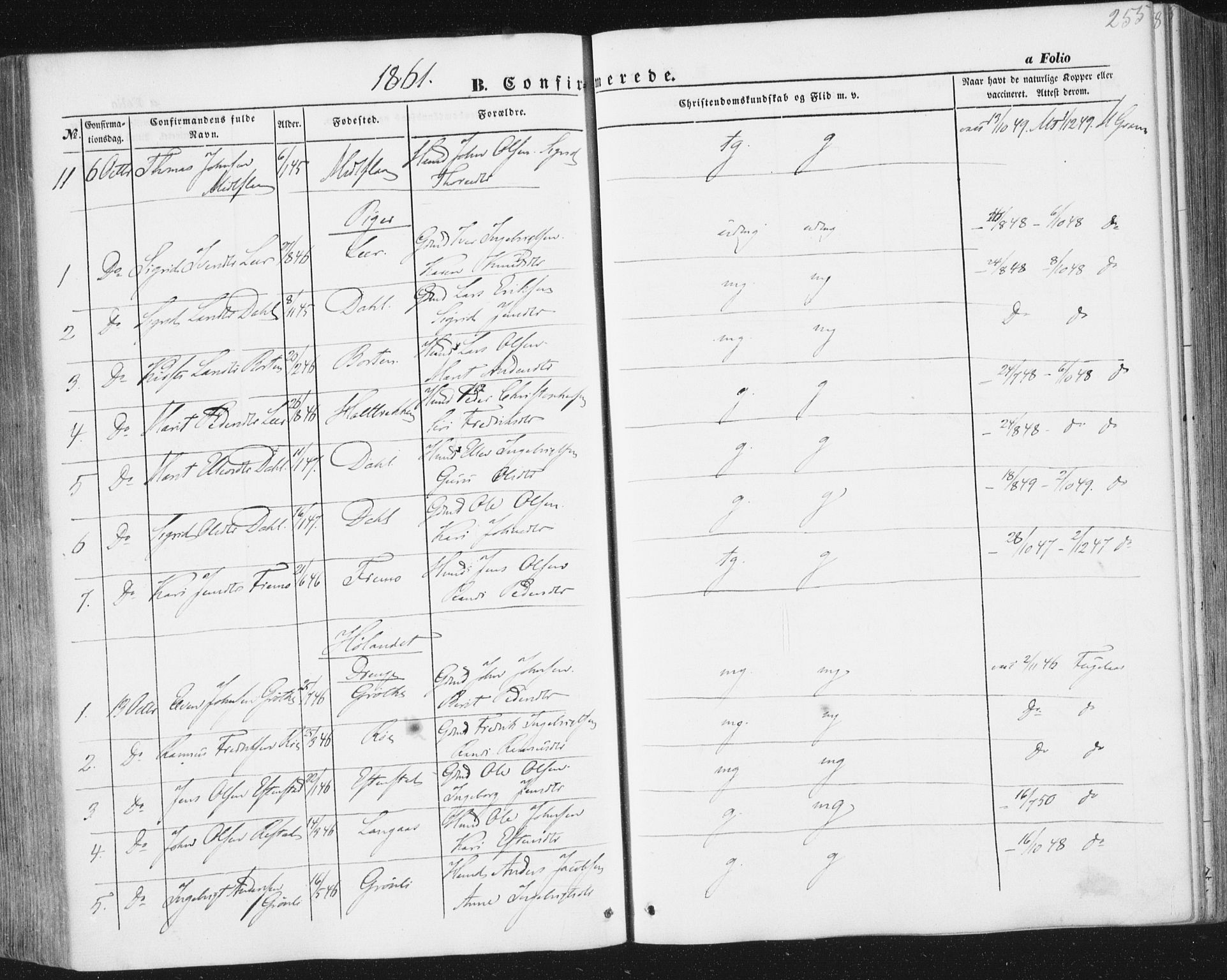 Ministerialprotokoller, klokkerbøker og fødselsregistre - Sør-Trøndelag, AV/SAT-A-1456/691/L1076: Parish register (official) no. 691A08, 1852-1861, p. 255