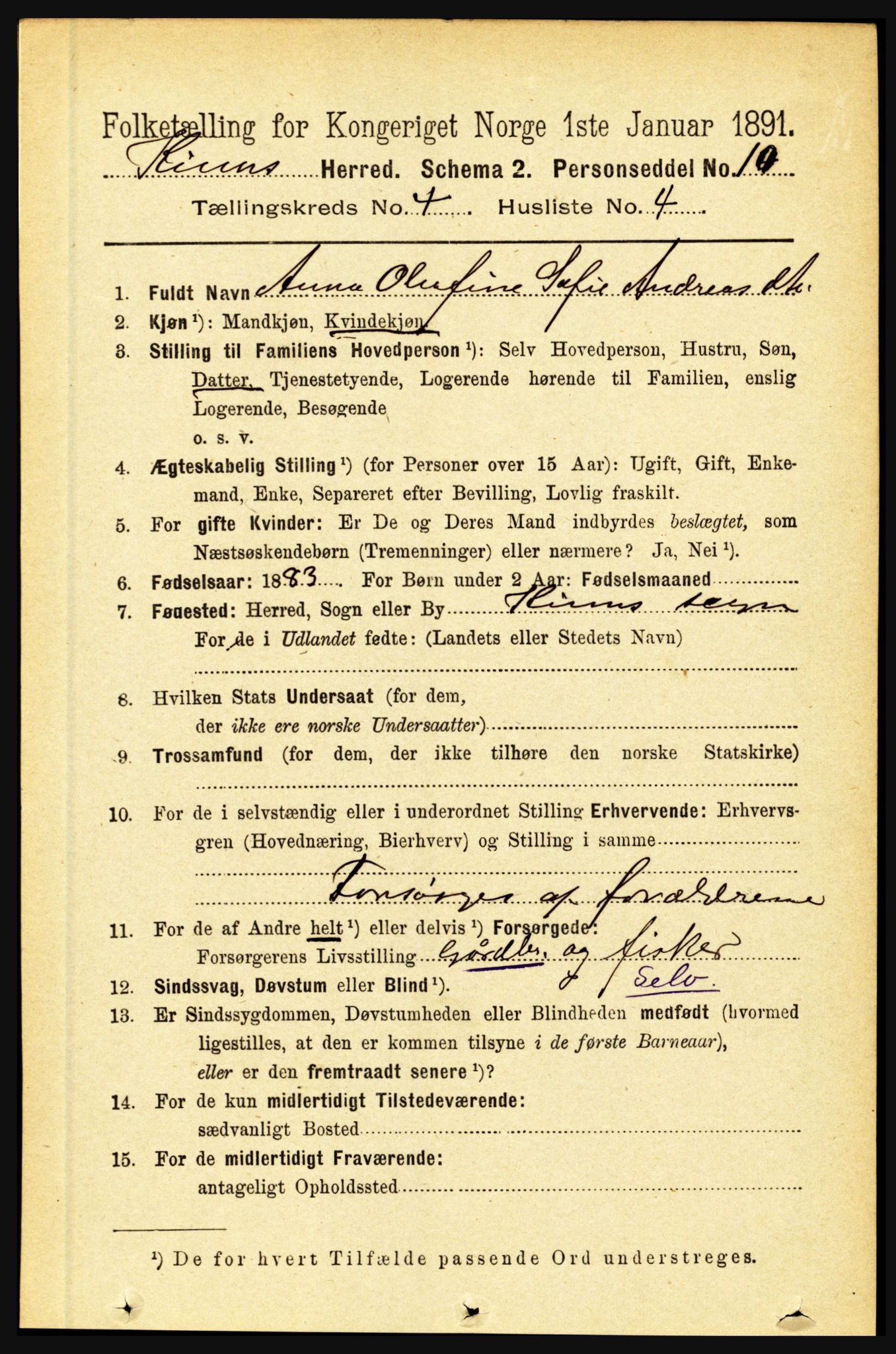 RA, 1891 census for 1437 Kinn, 1891, p. 1349