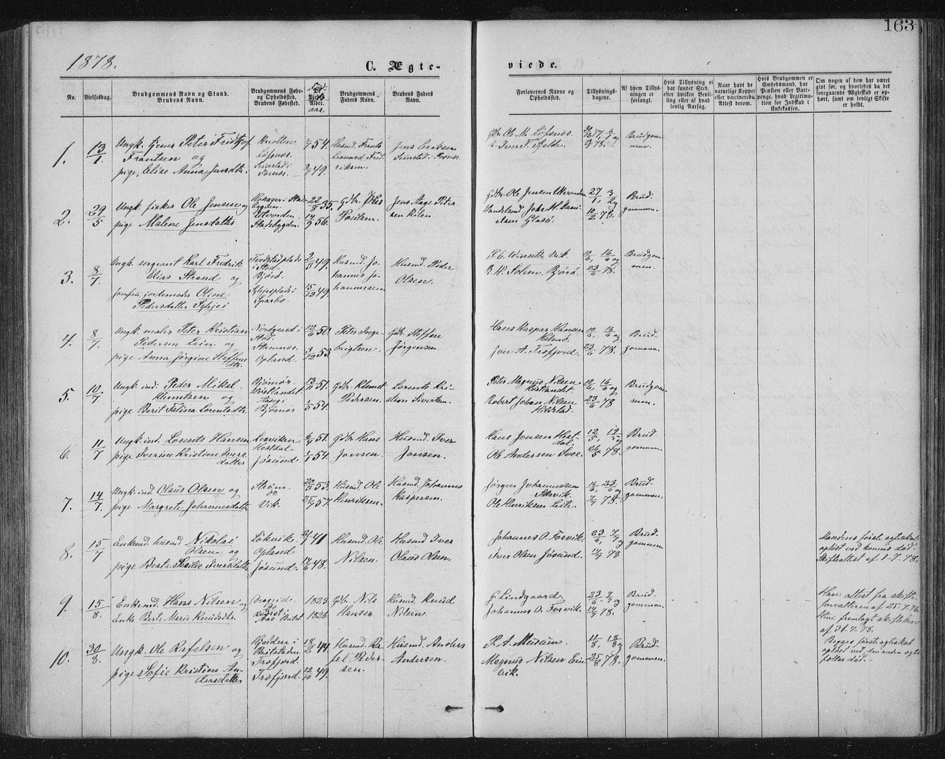 Ministerialprotokoller, klokkerbøker og fødselsregistre - Nord-Trøndelag, SAT/A-1458/771/L0596: Parish register (official) no. 771A03, 1870-1884, p. 163
