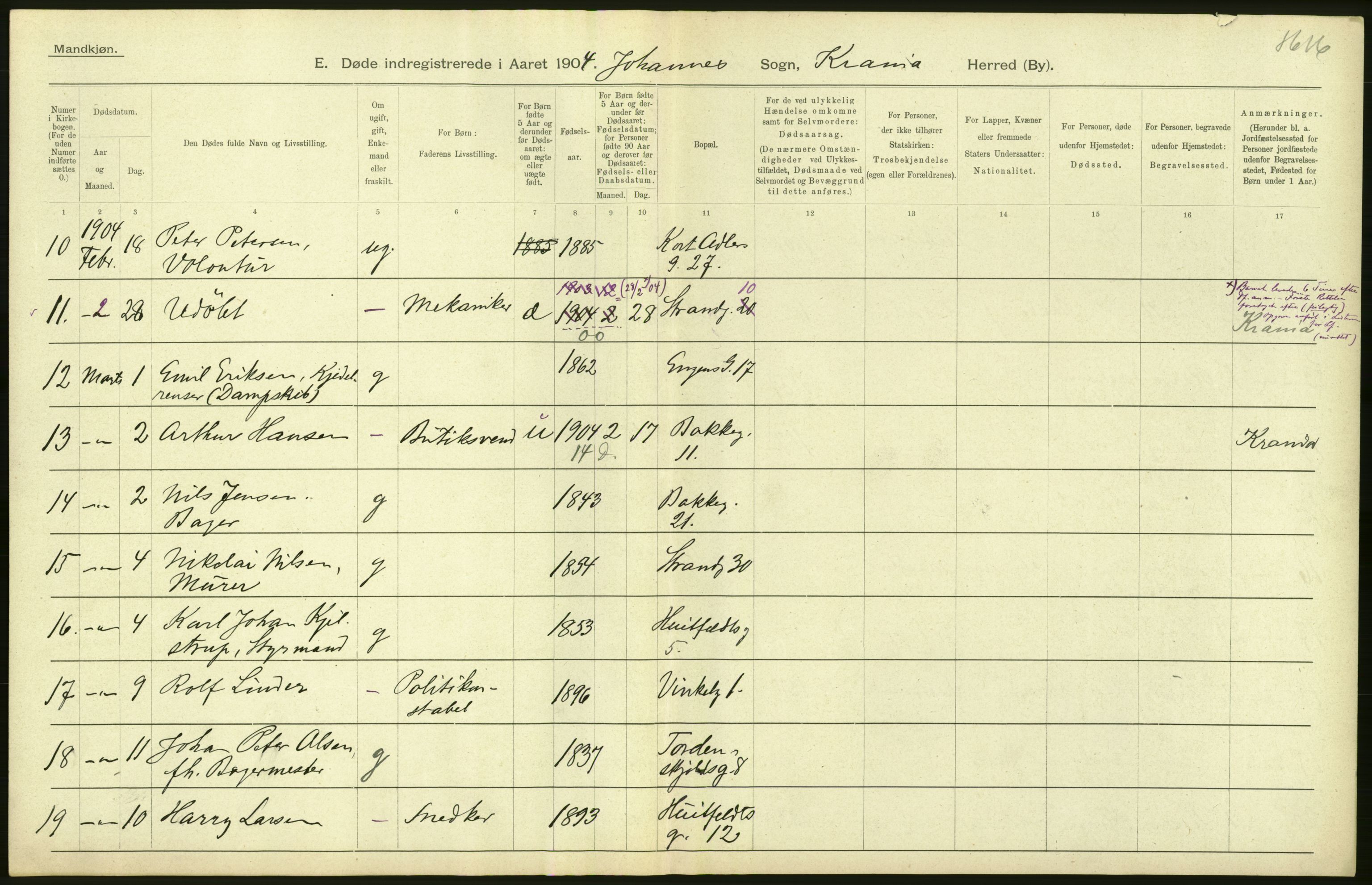 Statistisk sentralbyrå, Sosiodemografiske emner, Befolkning, AV/RA-S-2228/D/Df/Dfa/Dfab/L0004: Kristiania: Gifte, døde, 1904, p. 470