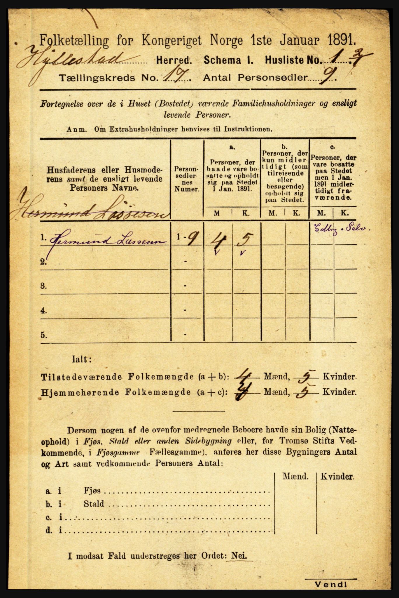 RA, 1891 census for 1413 Hyllestad, 1891, p. 2997
