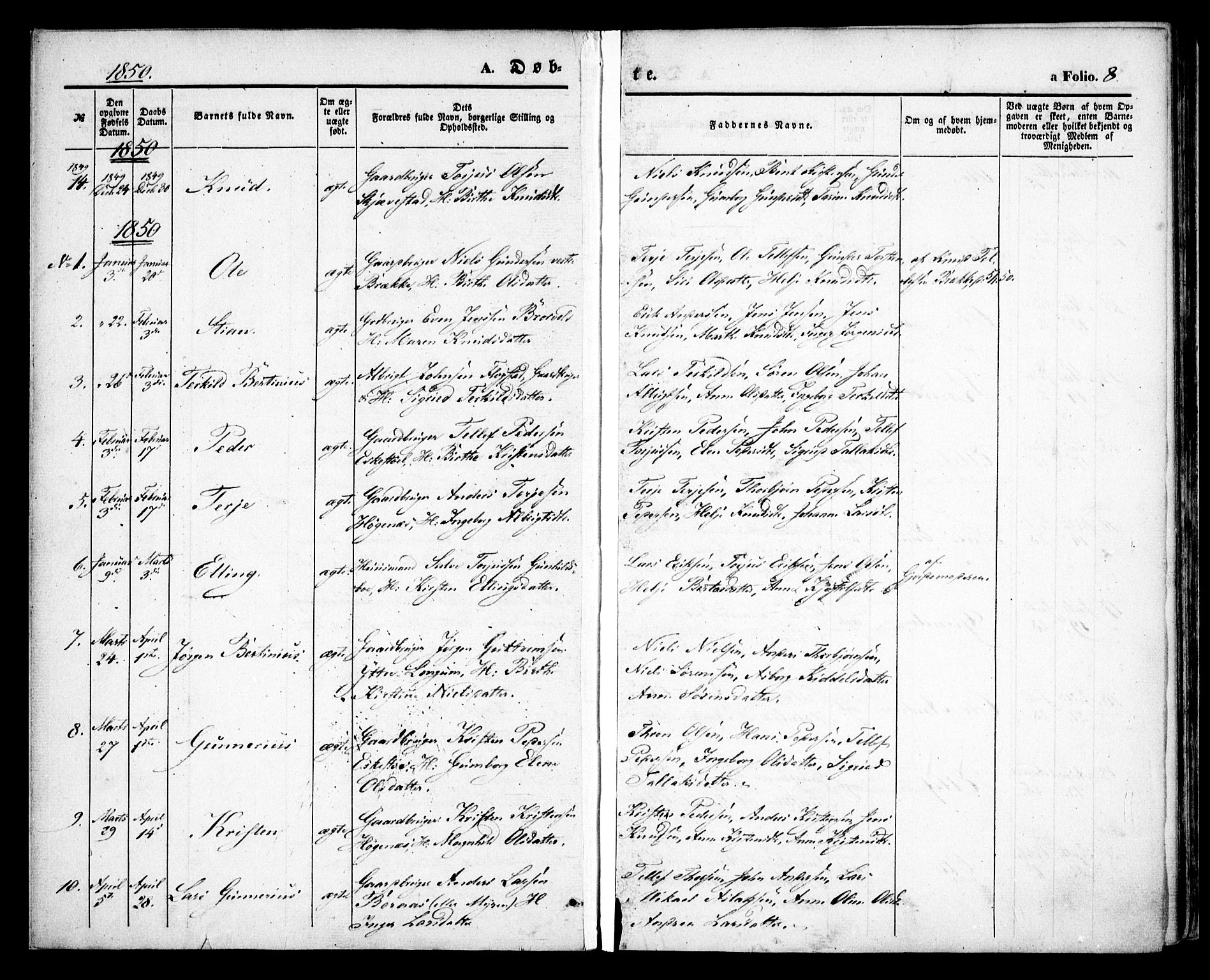 Austre Moland sokneprestkontor, SAK/1111-0001/F/Fa/Faa/L0007: Parish register (official) no. A 7, 1847-1857, p. 8
