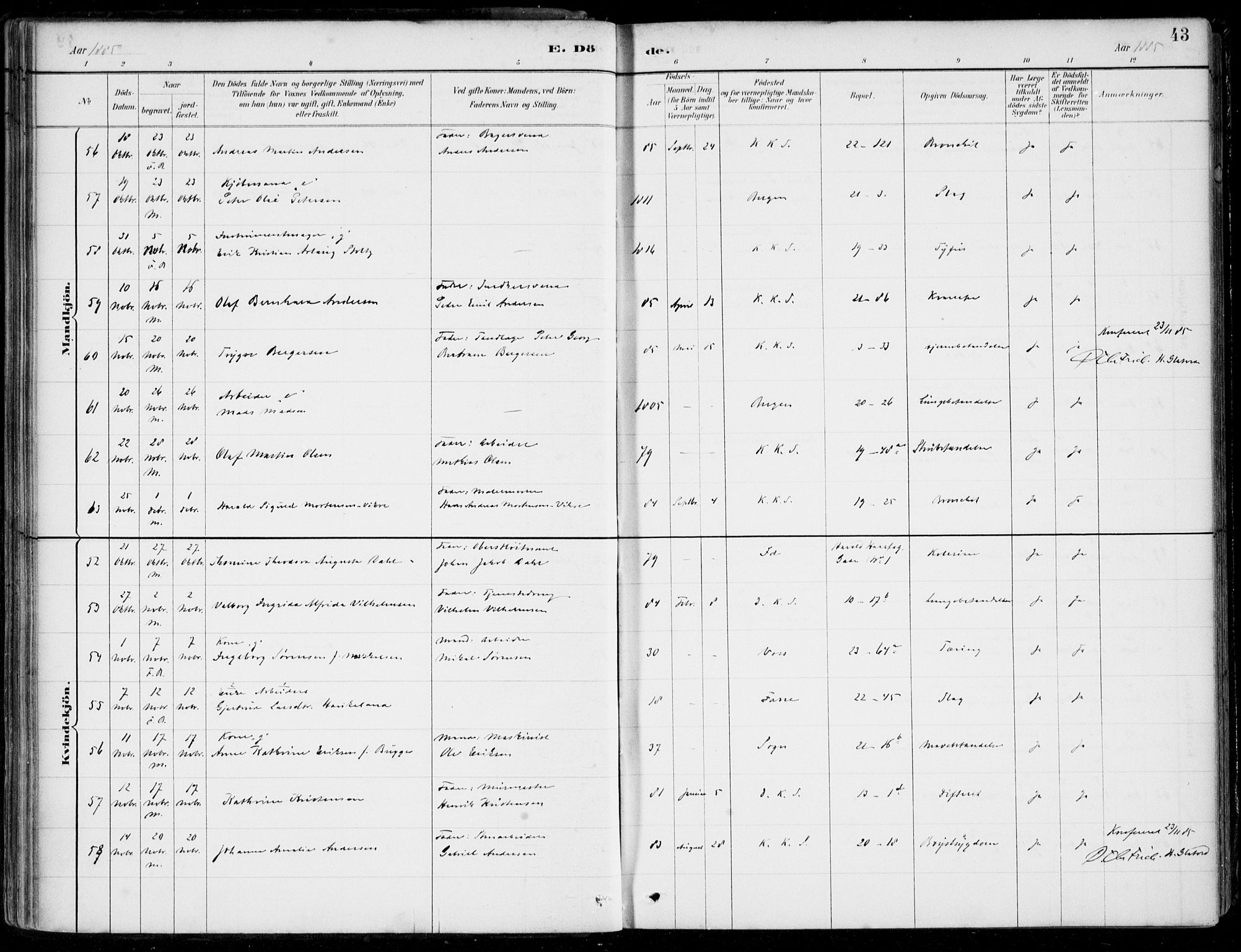 Korskirken sokneprestembete, AV/SAB-A-76101/H/Hab: Parish register (copy) no. E 4, 1884-1910, p. 43