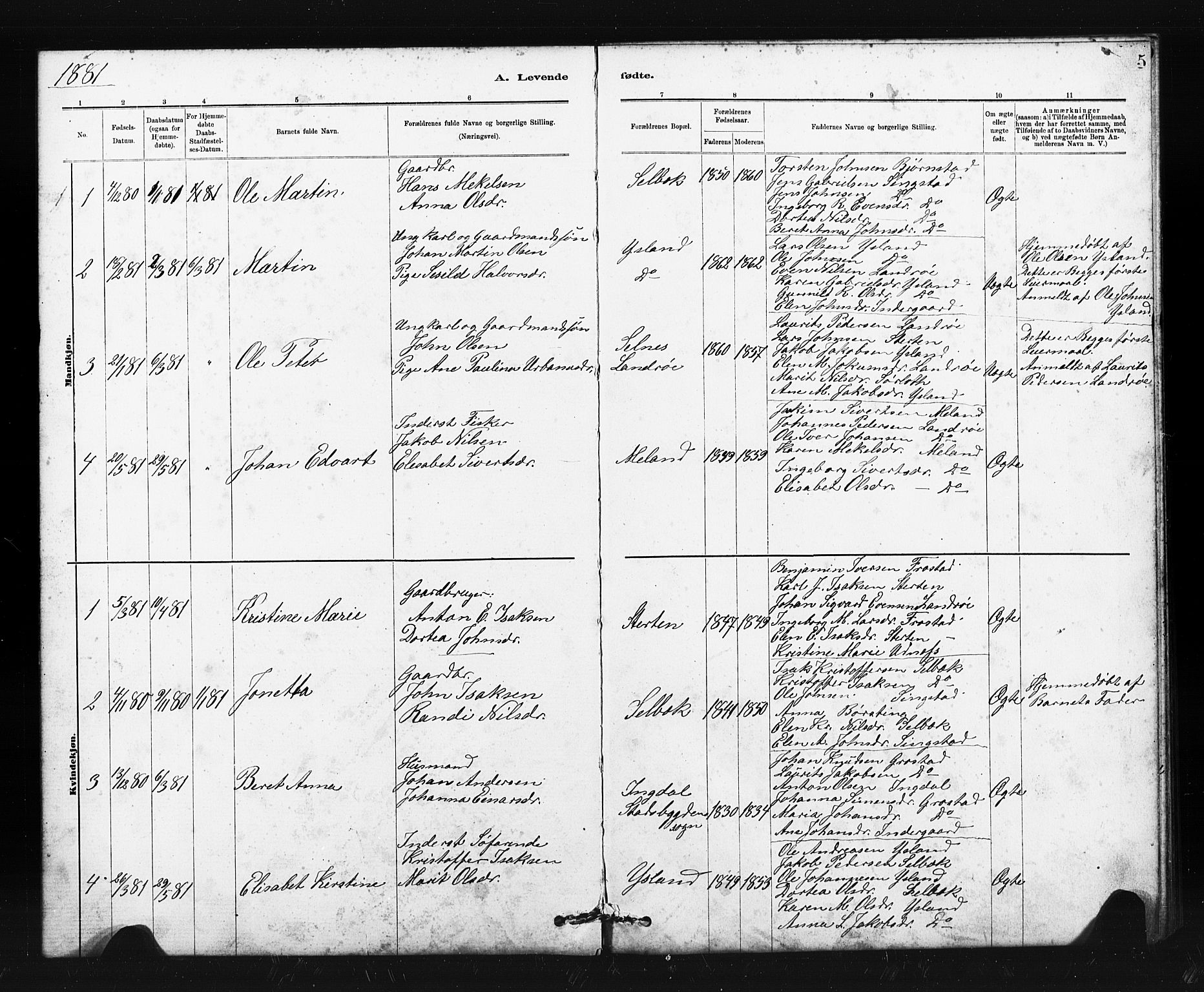 Ministerialprotokoller, klokkerbøker og fødselsregistre - Sør-Trøndelag, SAT/A-1456/663/L0761: Parish register (copy) no. 663C01, 1880-1893, p. 5