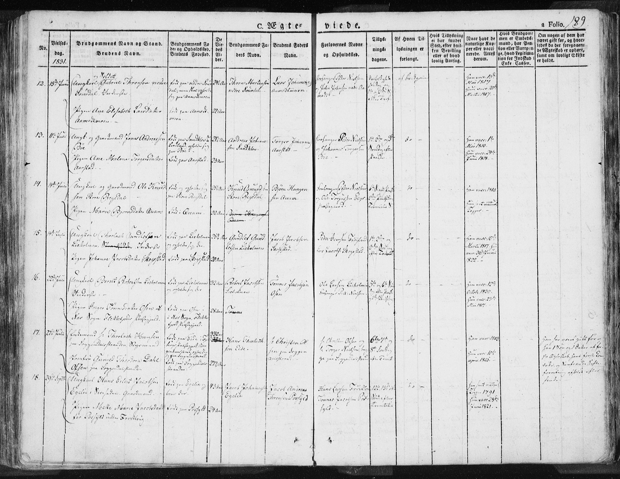 Sokndal sokneprestkontor, AV/SAST-A-101808: Parish register (official) no. A 7.1, 1826-1842, p. 189