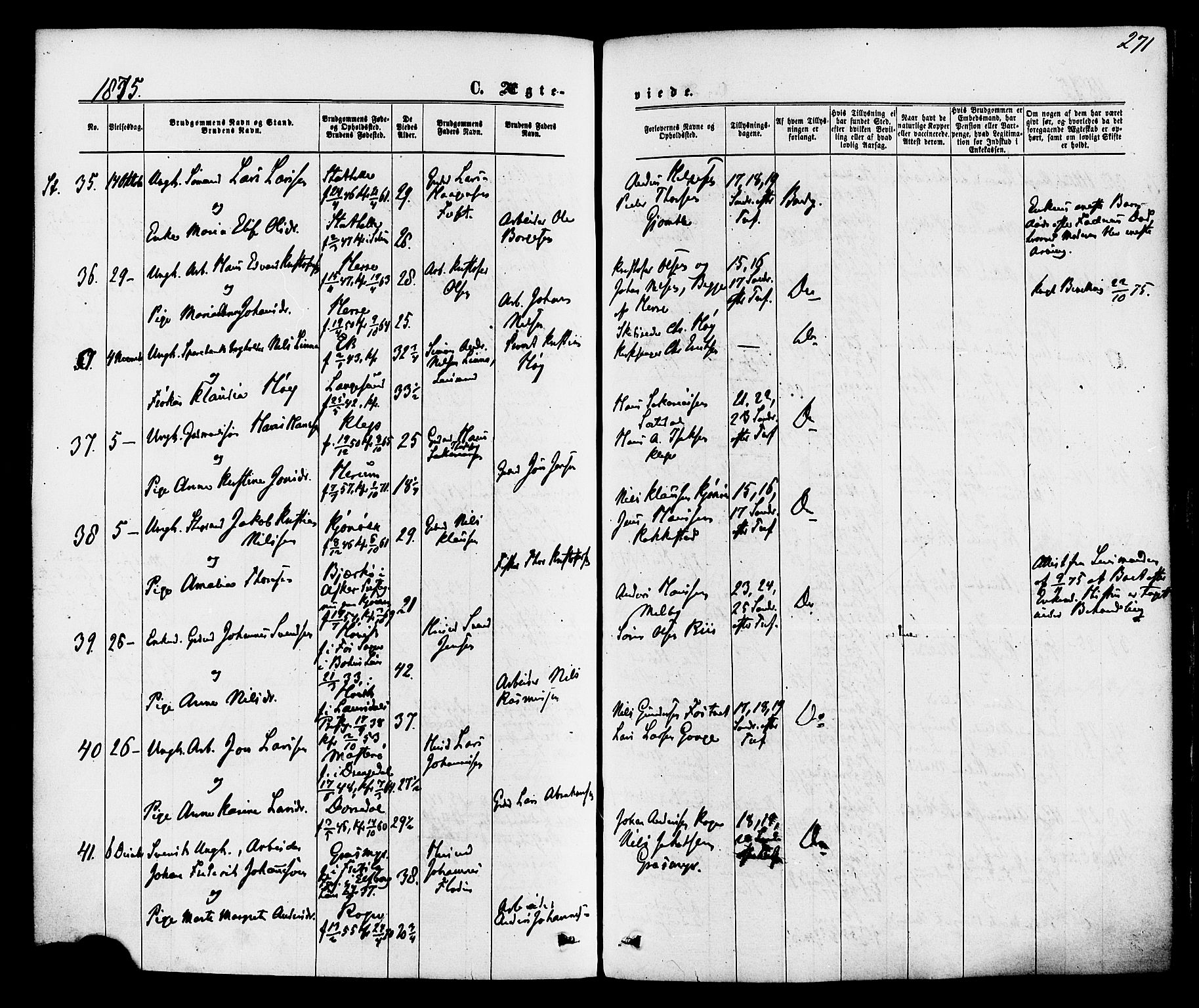 Bamble kirkebøker, SAKO/A-253/F/Fa/L0006: Parish register (official) no. I 6, 1869-1877, p. 271