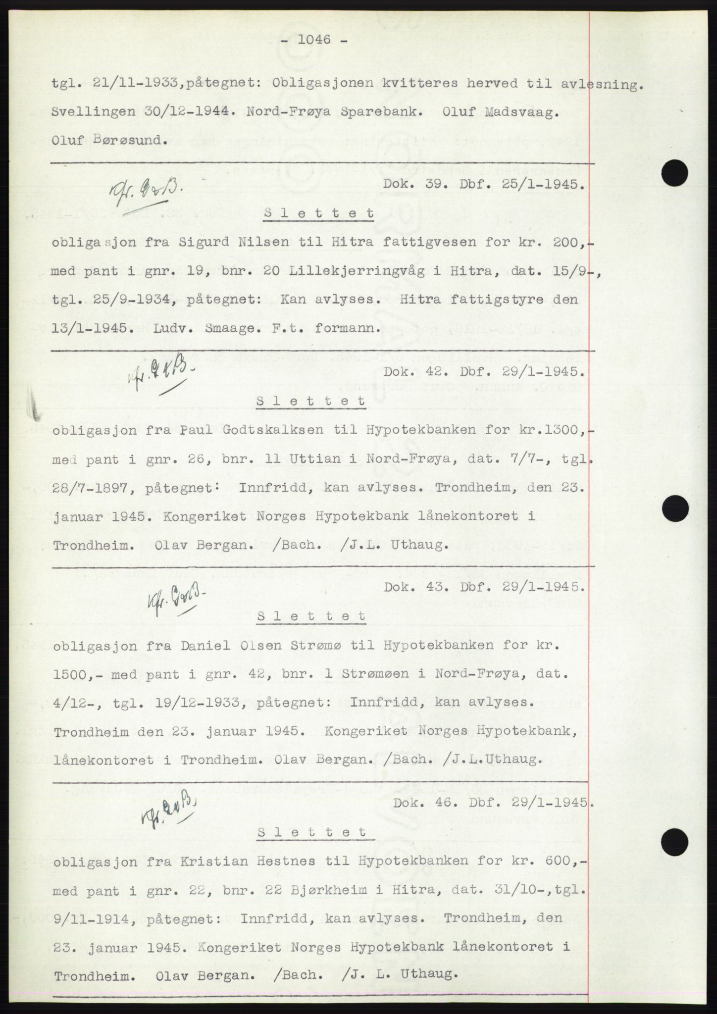 Hitra sorenskriveri, AV/SAT-A-0018/2/2C/2Ca: Mortgage book no. C1, 1936-1945, Diary no: : 39/1945