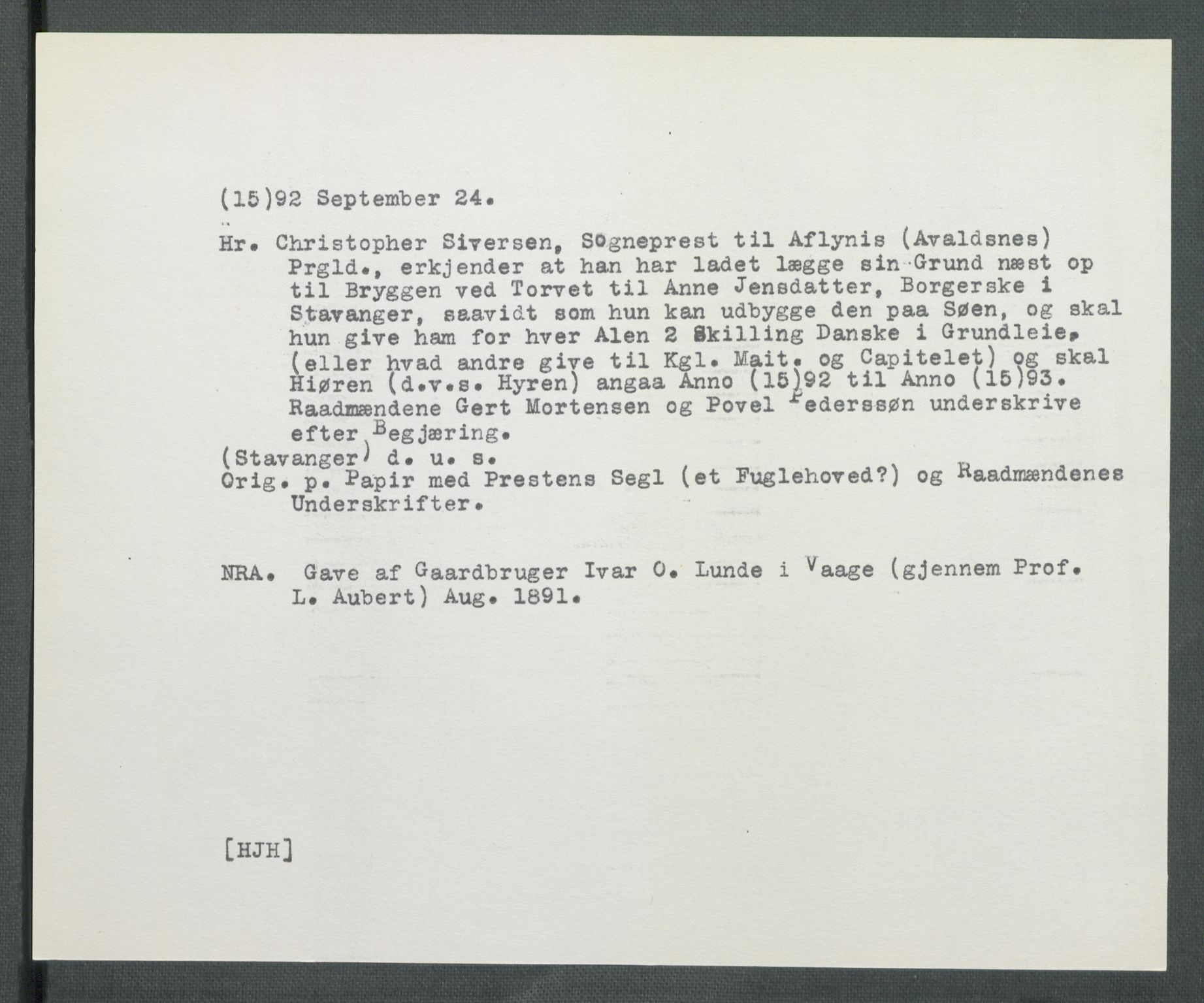 Riksarkivets diplomsamling, AV/RA-EA-5965/F02/L0096: Dokumenter, 1592, p. 72