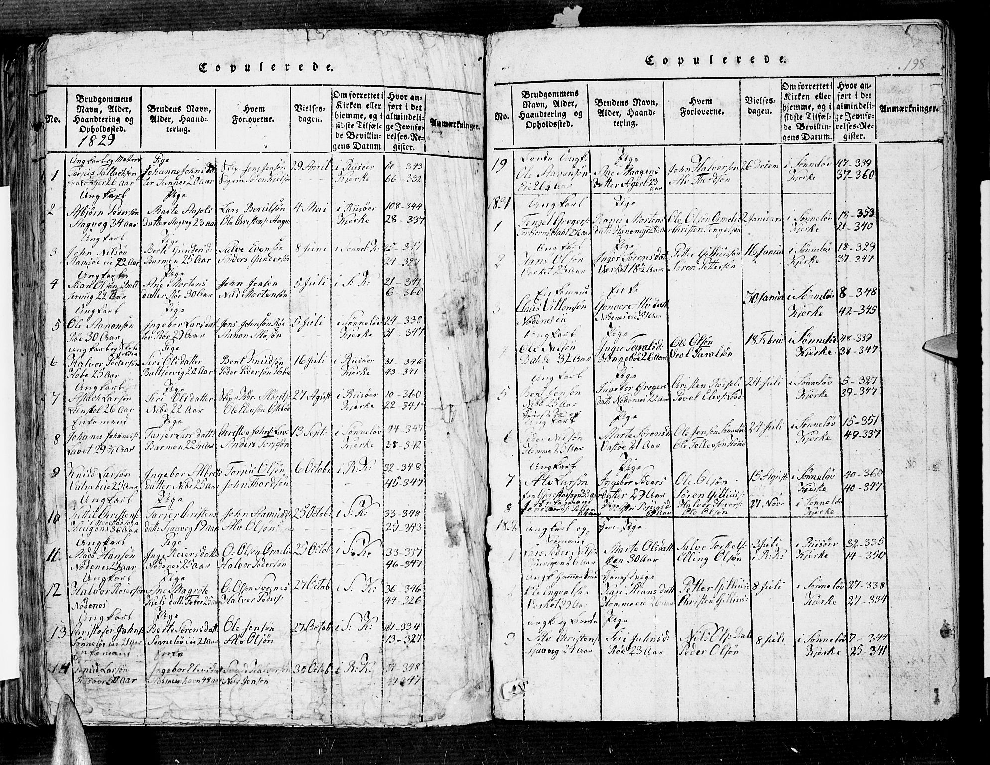 Søndeled sokneprestkontor, AV/SAK-1111-0038/F/Fb/L0002: Parish register (copy) no. B 2, 1816-1839, p. 197