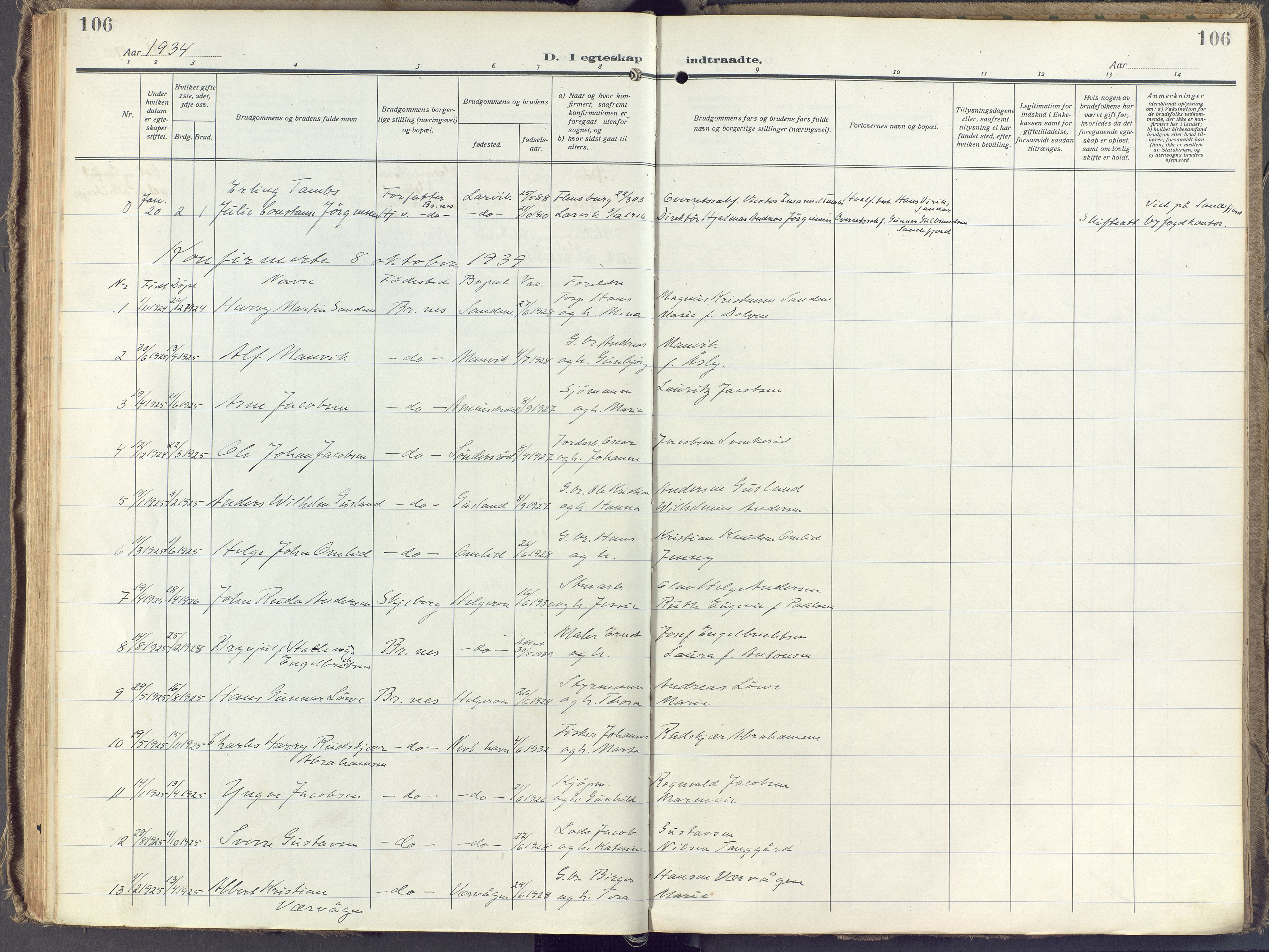 Brunlanes kirkebøker, SAKO/A-342/F/Fb/L0004: Parish register (official) no. II 4, 1923-1940, p. 106